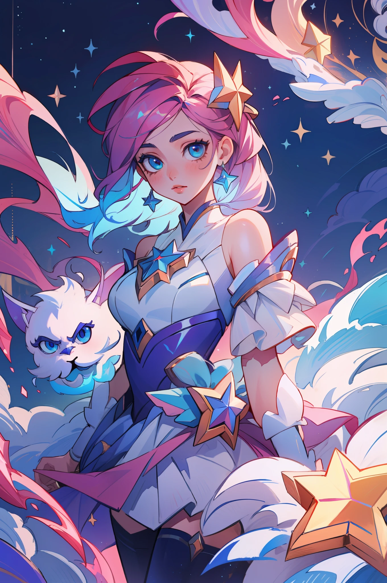 (masterpiece, best quality), intricate details, 8k, artstation, sharp focus, 1girl, star guardian, league of legends, (cool color theme)