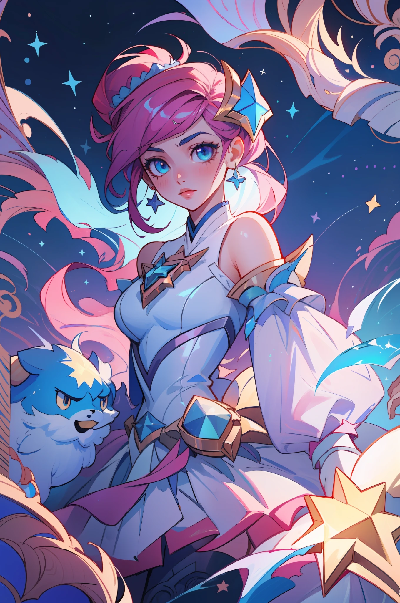 (masterpiece, best quality),  intricate details, 8k, artstation, sharp focus, 1girl, star guardian, league of legends, (cool color theme)