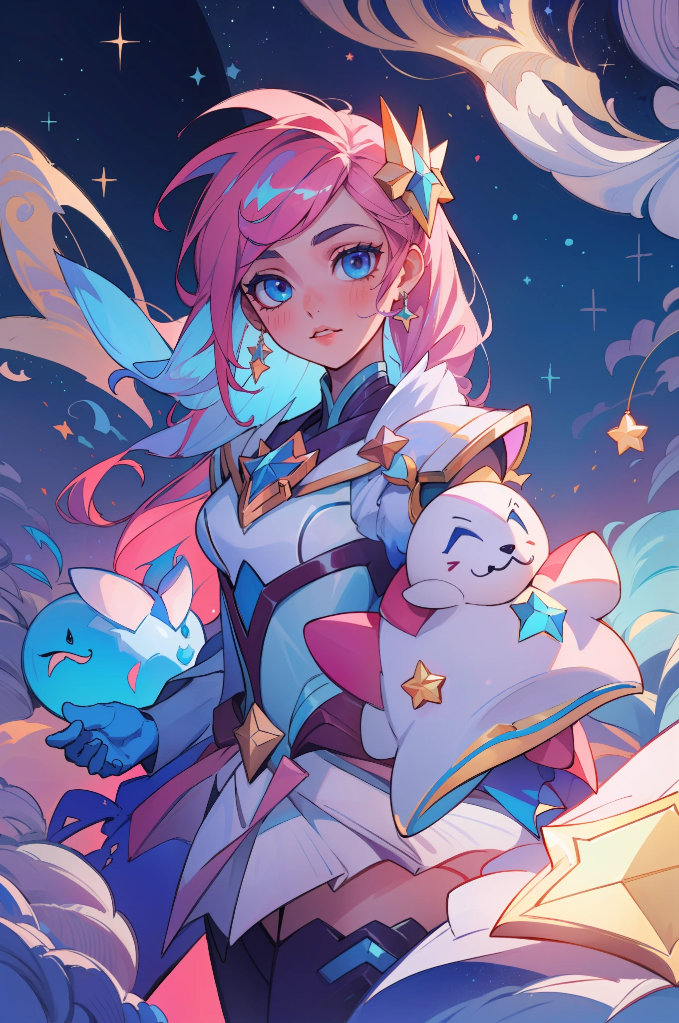 (masterpiece, best quality), intricate details, 8k, artstation, sharp focus, 1girl, star guardian, league of legends, (cool color theme)