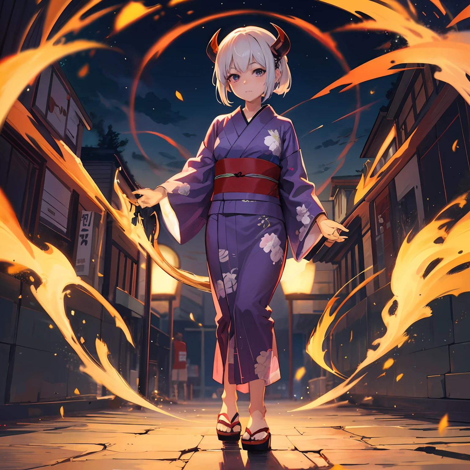 anime girl in kimono outfit standing in a street with fire, anime style 4 k, best anime 4k konachan wallpaper, Ayaka Genshin Impact, splash art anime , Anime art wallpaper 8k, ayaka game genshin impact, anime moe art style, badass anime 8 K, anime art wallpaper 4k, anime art wallpaper 4k