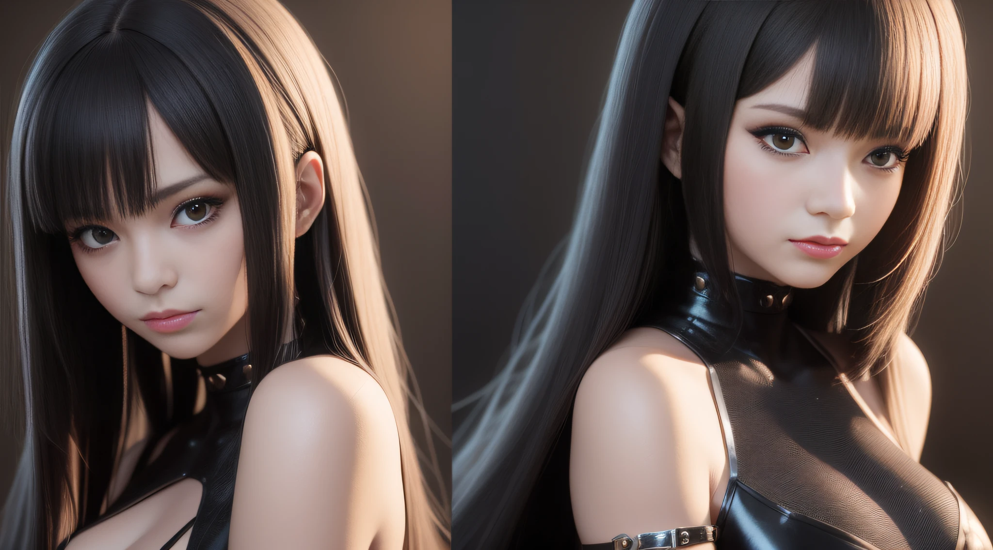a close up of a woman with long hair wearing a black dress, WLOP Peau brillante, 3 d anime realistic, photorealistic anime girl render, realistic anime 3 d style, WLOP Loish et style de pince, 3 D Rendu Personnage Art 8 K, Post-traitement. high details, photorealistic artstyle, anime styled 3d, detailed long black hair