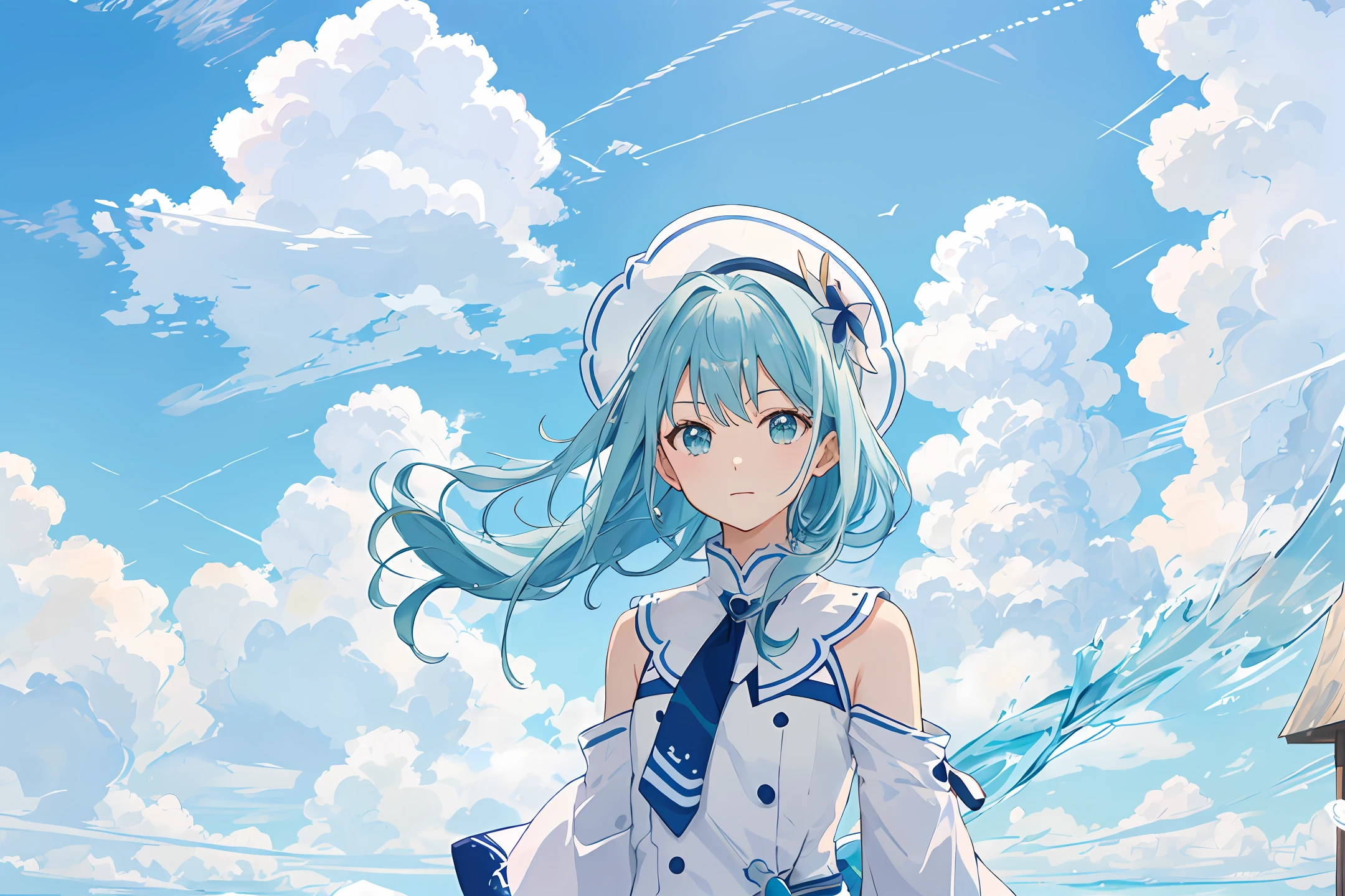 bluesky，white cloud，yama，aqua