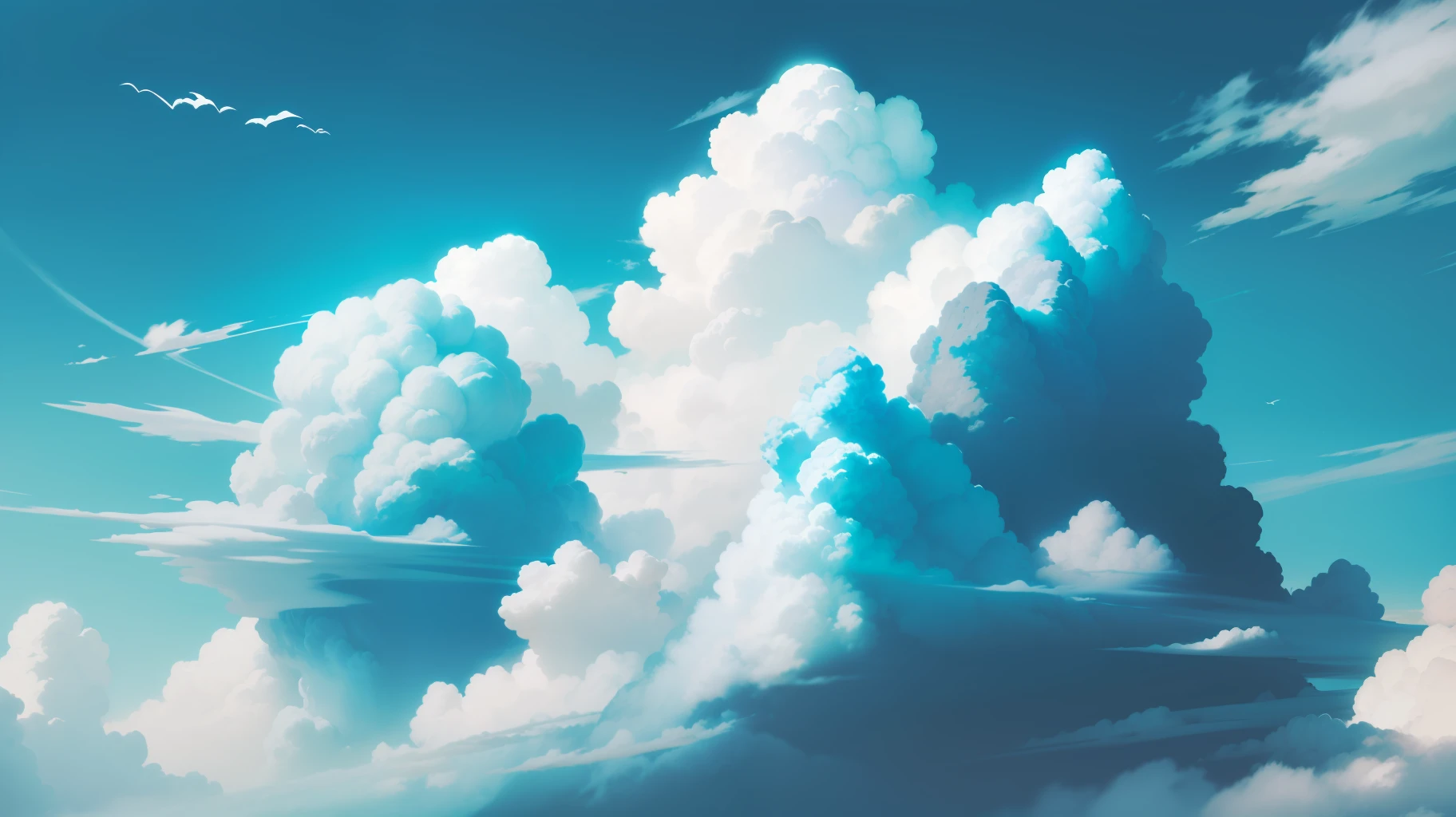 bluesky，white cloud，yama，aqua