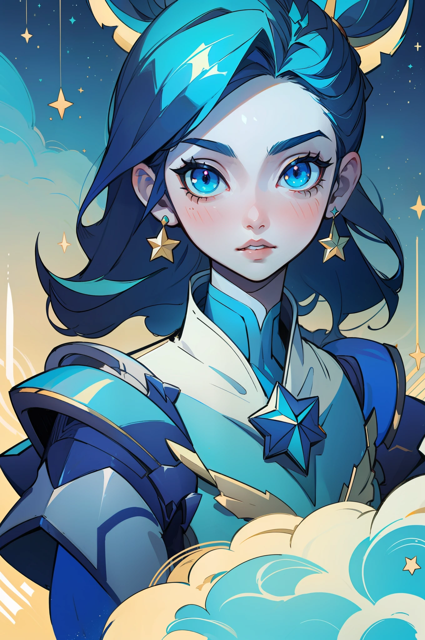 (masterpiece, best quality), intricate details, 8k, artstation, sharp focus, 1girl, star guardian, league of legends, (cool color theme)