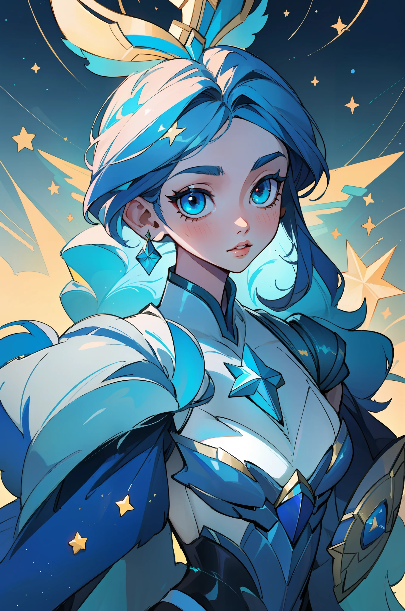 (masterpiece, best quality), intricate details, 8k, artstation, sharp focus, 1girl, star guardian, league of legends, (cool color theme)
