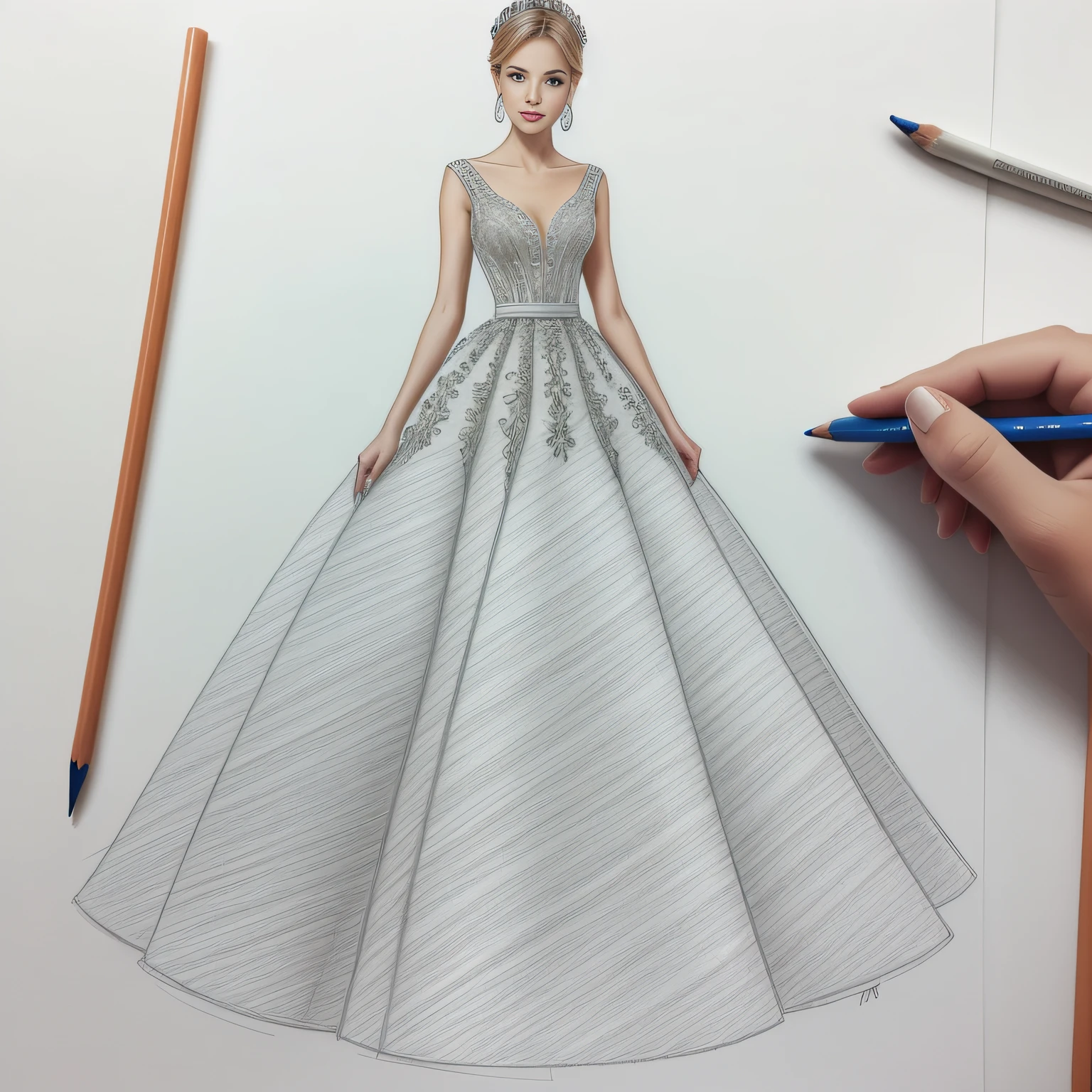 A drawing of a woman in a wedding dress with a pencil SeaArt AI