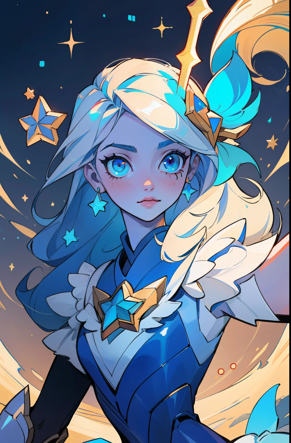 (masterpiece, best quality), intricate details, 8k, artstation, sharp focus, 1girl, star guardian, league of legends, (cool color theme)