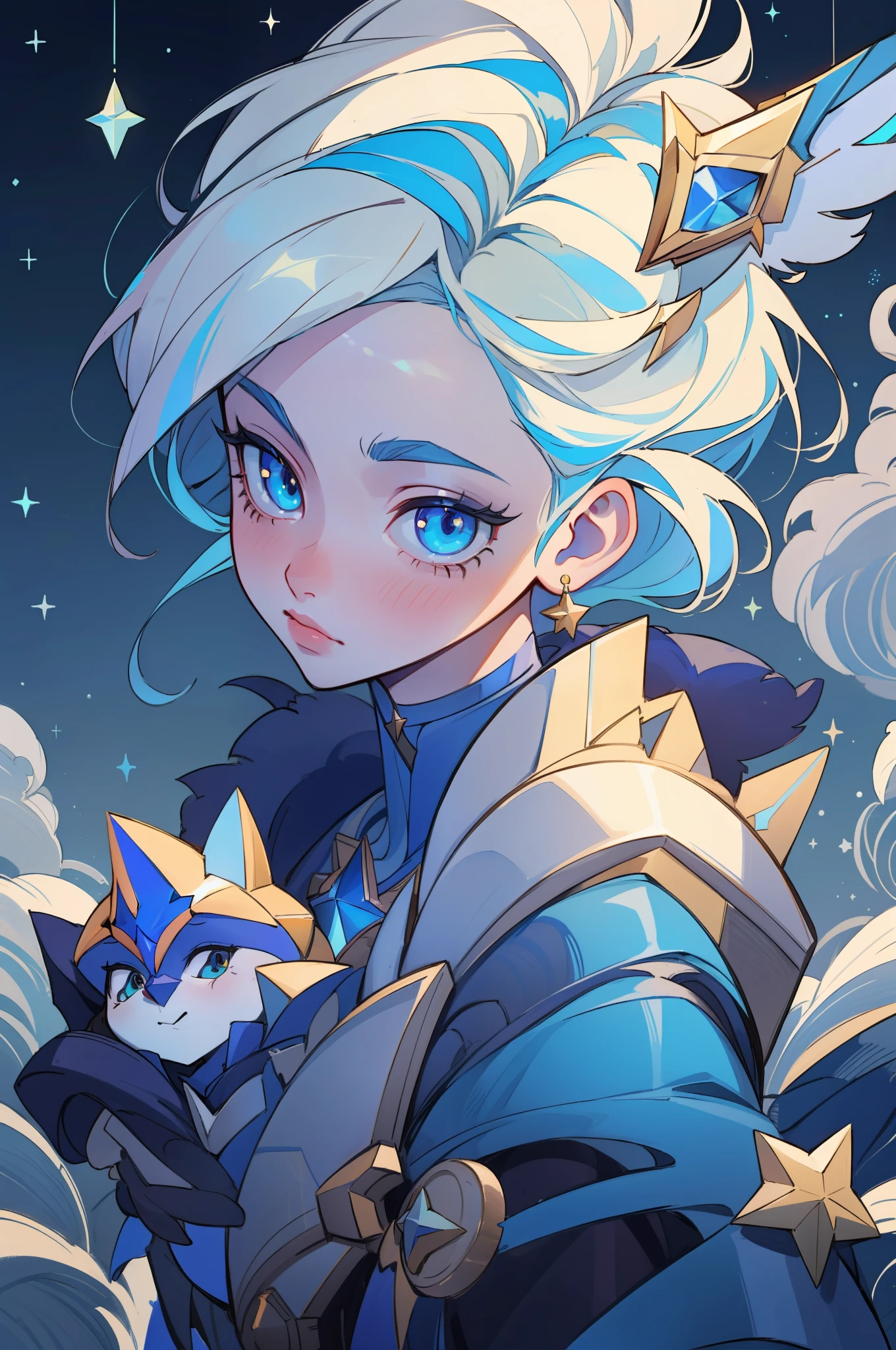 (masterpiece, best quality), intricate details, 8k, artstation, sharp focus, 1girl, star guardian, league of legends, (cool color theme)