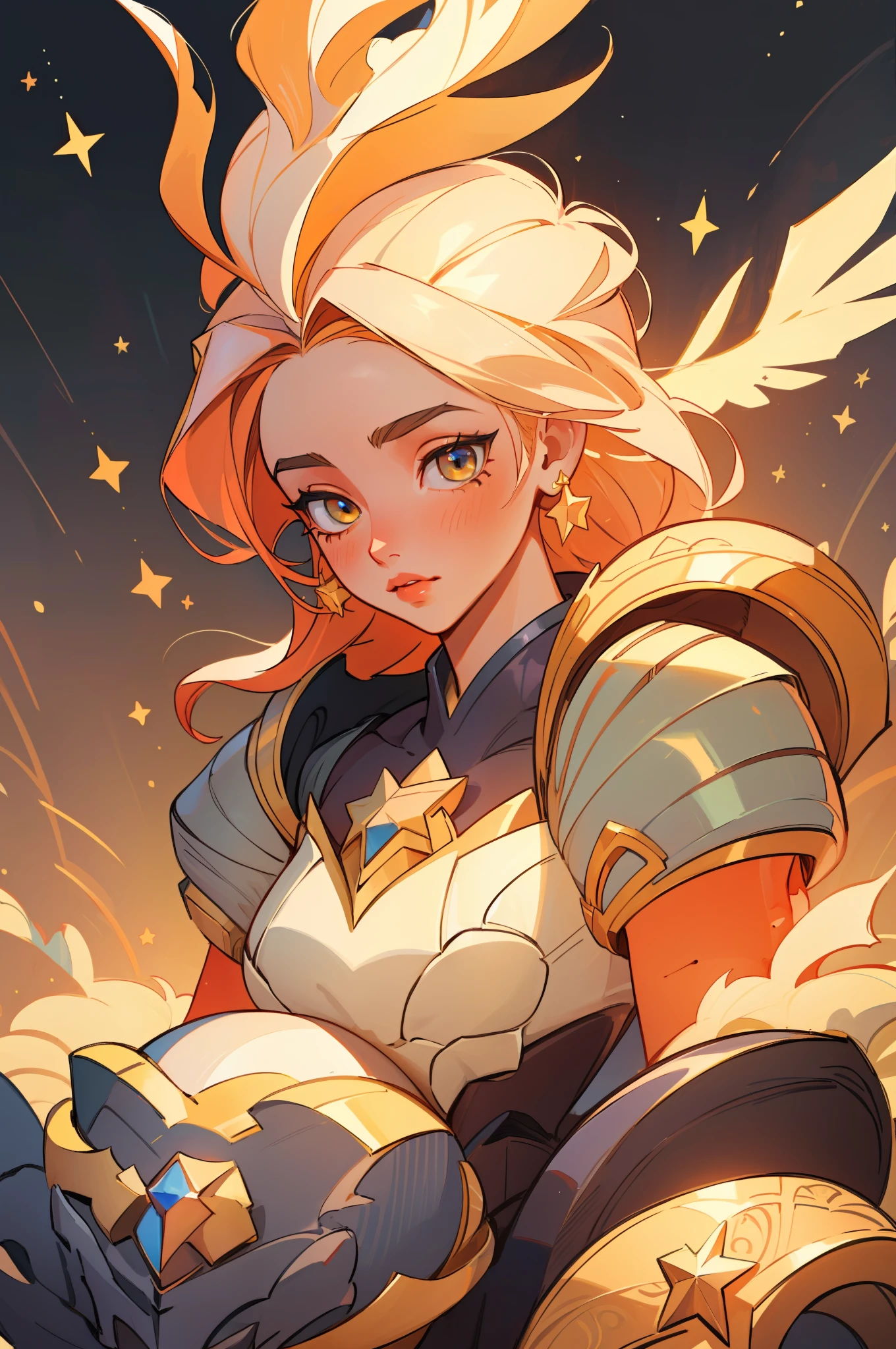 (masterpiece, best quality), intricate details, 8k, artstation, sharp focus, 1girl, star guardian, league of legends, (warm color theme)