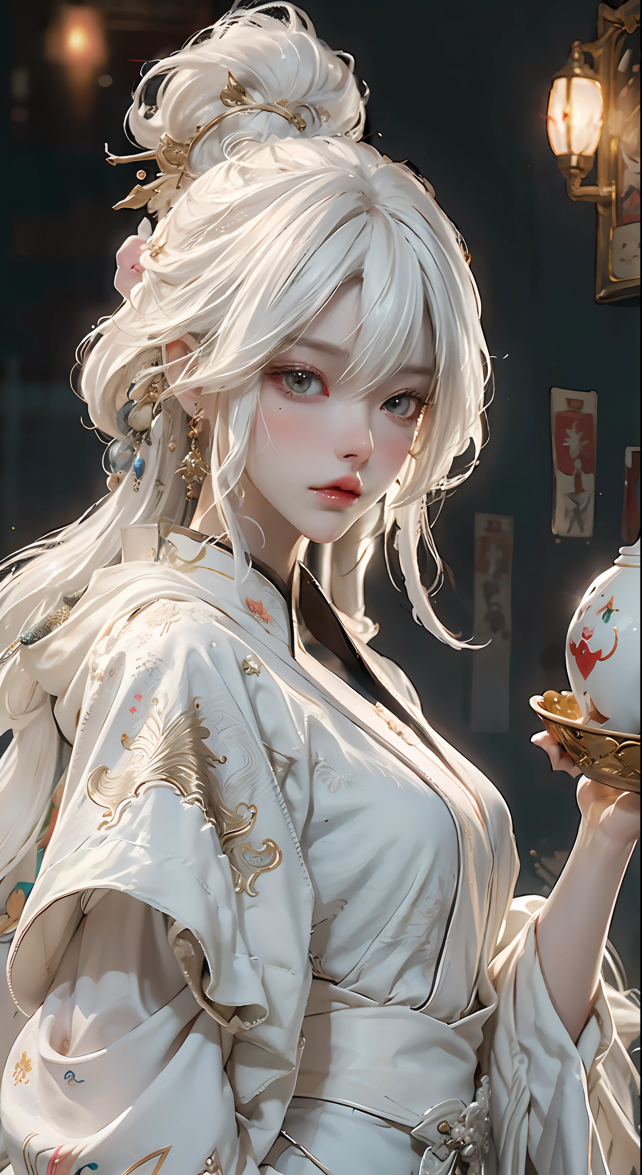 a close up of a woman with white hair and a white mask,Belle peinture de personnage,guweiz,artwork in the style of guweiz,white haired deity,Yang J,Epic and beautiful character art,Stunning character art,FAN Qi,Wu Zhun Shifan,Guvitz at the Pixiv Art Station,high-definition,well detailed