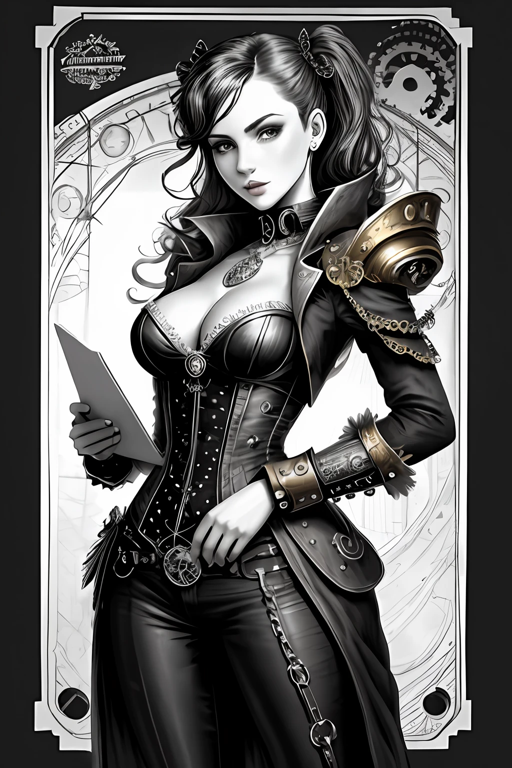 Coloring book, steampunk woman
