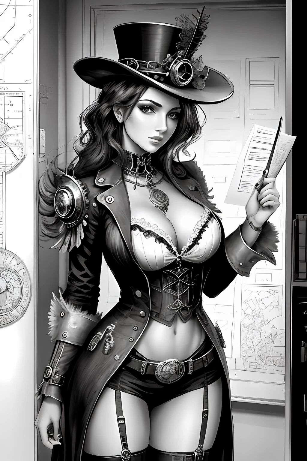 Coloring book, steampunk woman