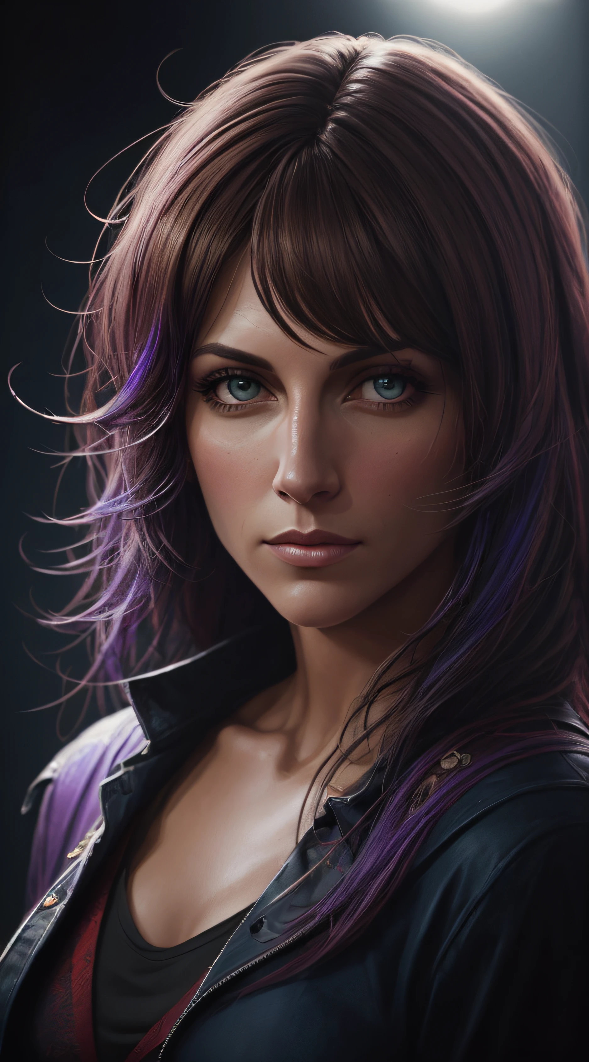 Jennifer Esposito, messy hair, oil painting, rosto perfeito com pele lisa e rosto perfeito, cores azuis amarelas, light purple and violet additions, light red additions, detalhes intrincados, tela inicial, 8k resolution, Masterpiece, cara linda, pintura digital artstation tinta preta fluida e fluida: 8k resolution photorealistic masterpiece: pintura de guache fluido intrincadamente detalhada: Direction: Jean Baptiste Mongue: caligrafia: acrylic: arte em aquarela, fotografia profissional, natural lighting, Volumetric lighting maximalist photoillustration: Por Marton Bobzert: , complexo, elegante, expansivo, Fantastic, cabelos ondulados, Vibrando --auto
