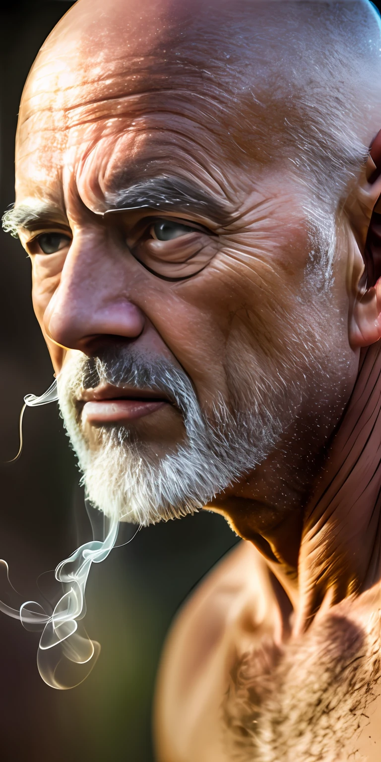 Poor old man's face with beard Hyper-realistic cinematic light