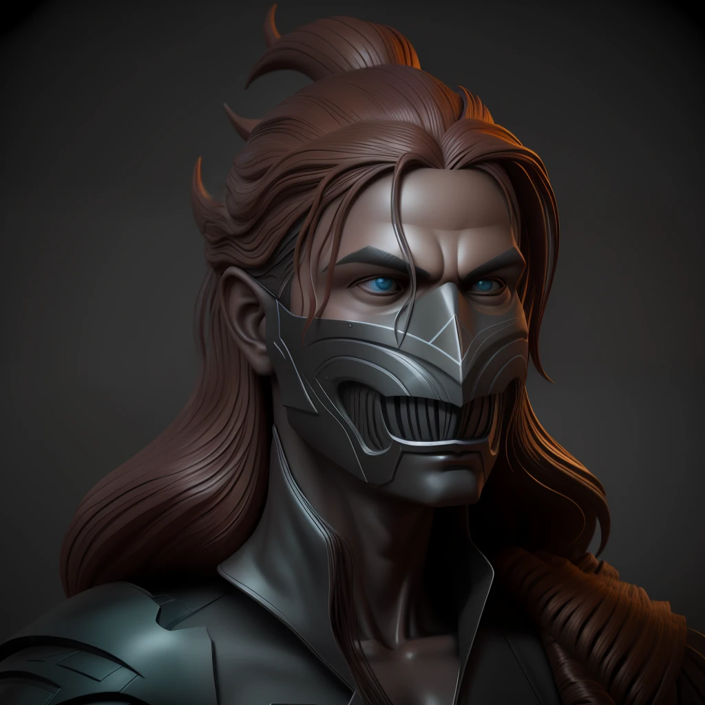 a close up of a person wearing a mask with a long hair, hyperdetailed fantasy character, painted in zbrush, zbrush sculpt colored, Zrash rendered, Carved with Zrash, zbrush sculpt, Color zlash rendering, zbrush contest winner, zbrush 3 d render, zbrush art, zbrush, Made with Zrash, Modeling in Zlash