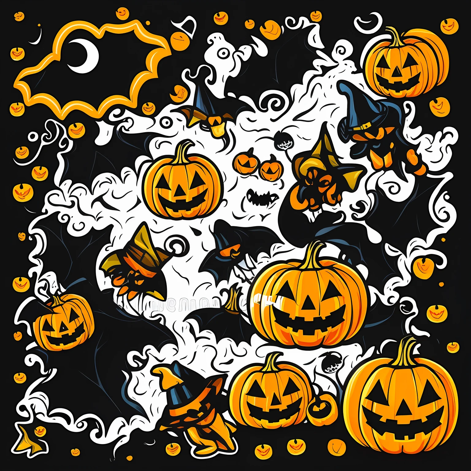 Vintage halloween pattern, seamless pattern, pumpkin, skull, bat, magic tool and style illustrator --auto