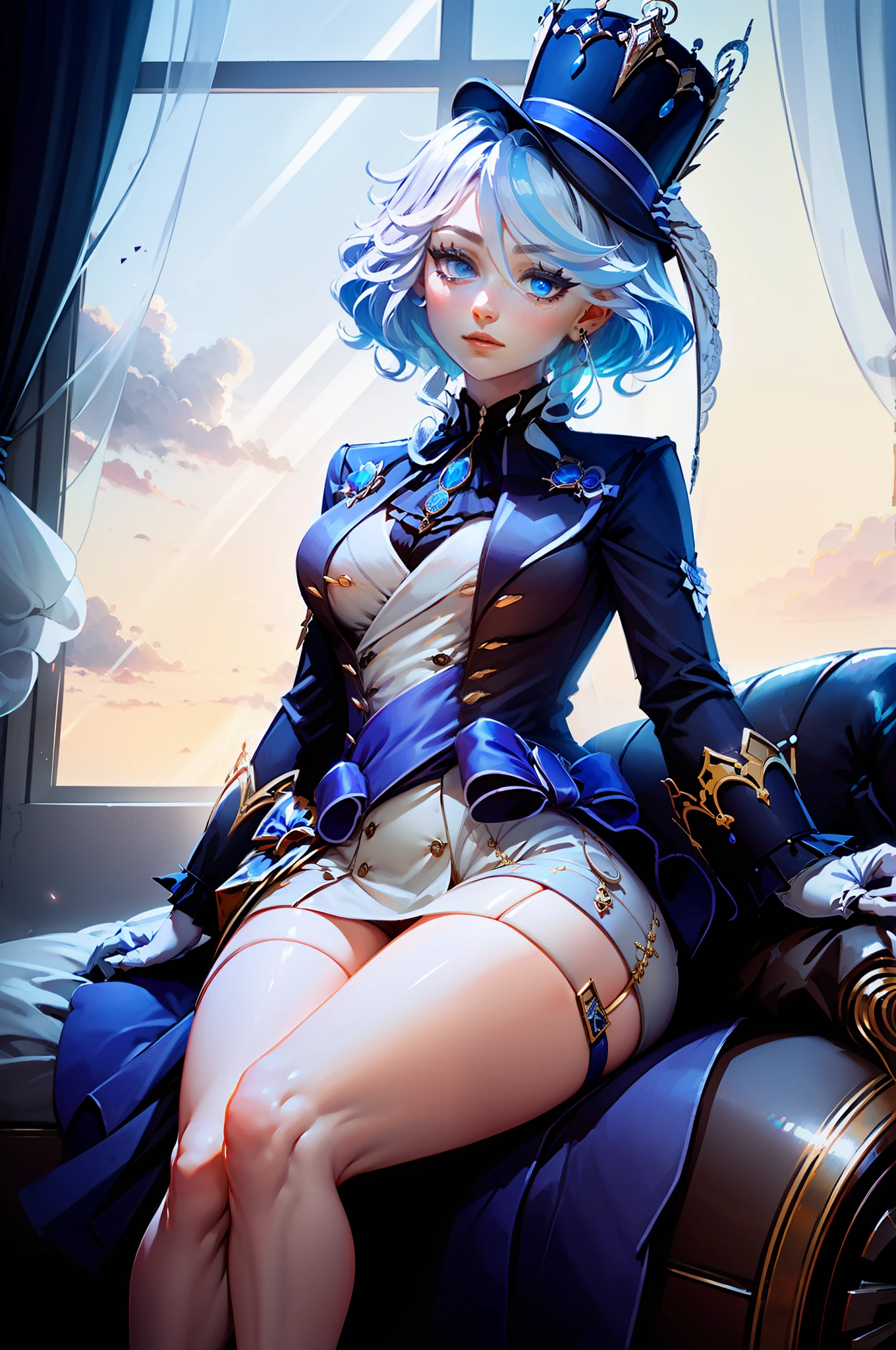 ((masterpiece, best quality)),
st. louis \(luxurious wheels\) \(azur lane\), highres, highest quallity, illustration, cinematic light, ultra detailed, detailed face, (detailed eyes), best quality, hyper detailed, masterpiece, (detailed face), large breasts, hair ornament, earrings, necklace, portrait, silver dress, revealing clothes,highest details, luminous eyes, (hotel:1.2), sitting in bed, sitting, bed, window, night sky, backlighting, light rays, (high contrast), (colorful),