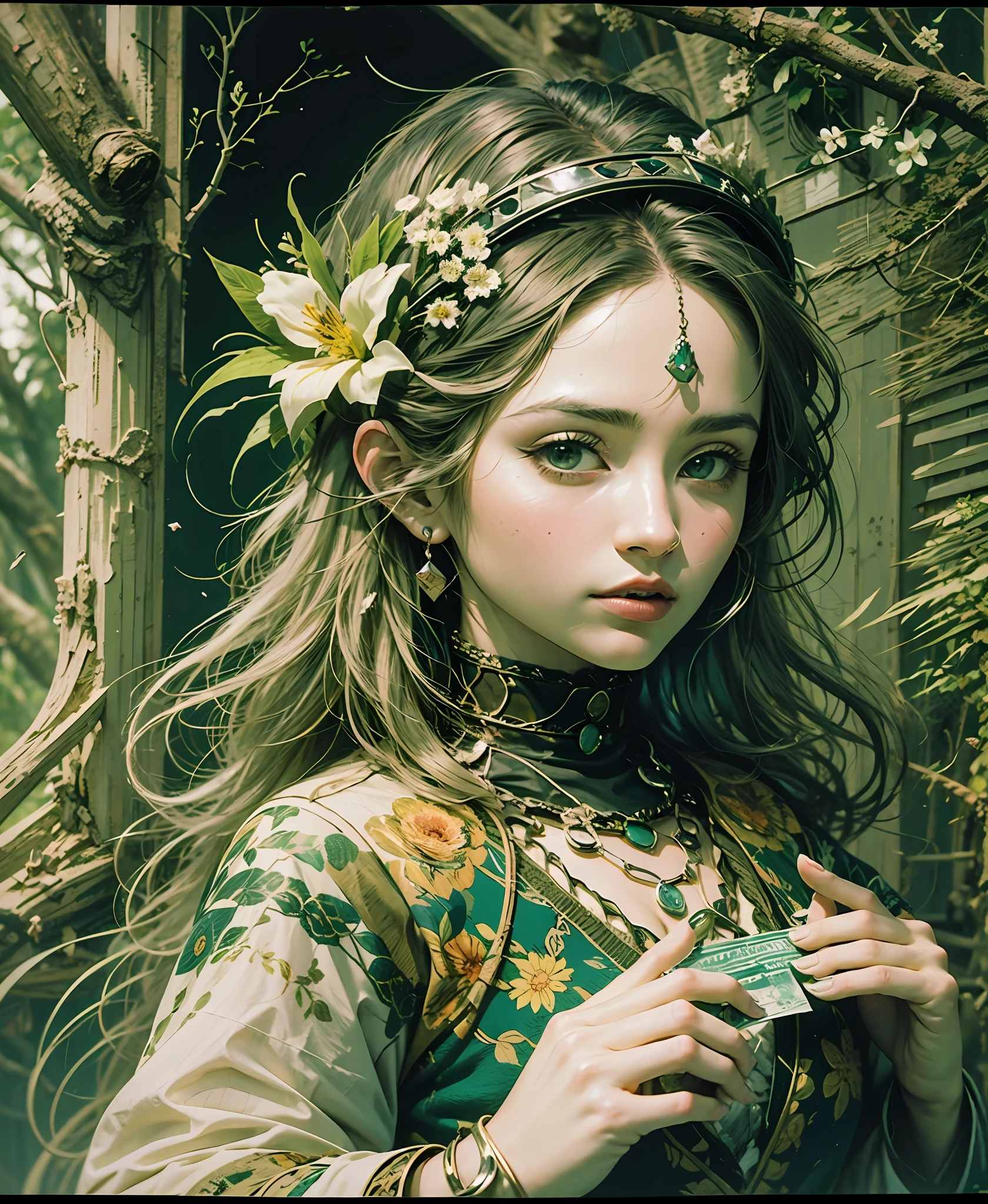 arte oficial, papel de parede 8k da unidade, ultra detalhado, beautifulandaesthetic, alta qualidade, bonito, obra-prima, melhor qualidade (floresta, druida, emaranhado, emaranhado: 0,6),