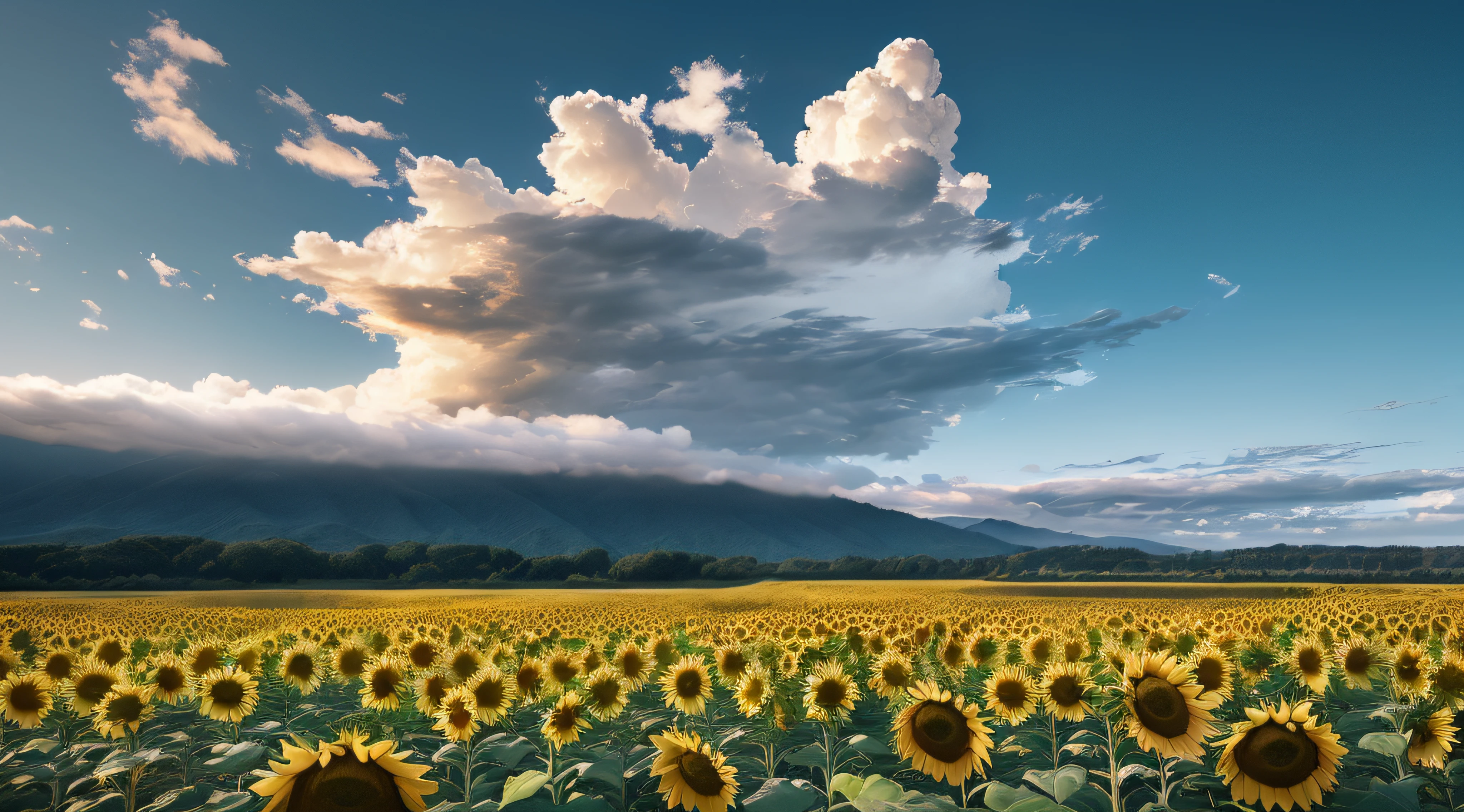 8K、(maximum quality、masterwork:1.2)、(Realstic、pfotorealistic、pfotorealistic:1.37)、Highresolution、Realstic、Views、Sunflower、Different world、Into the cloud