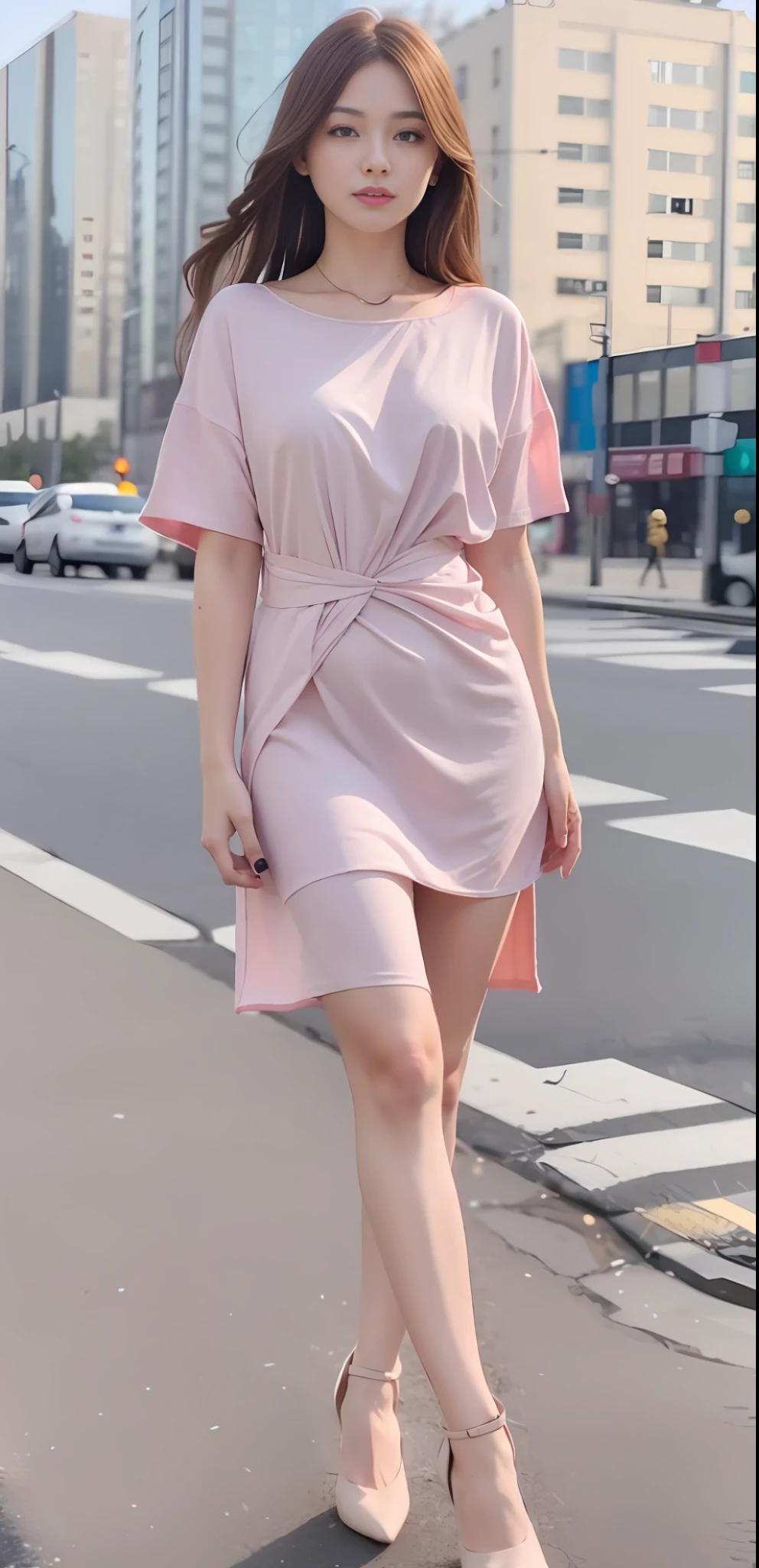 mix4, 20d, solo, long_hair, shirt, dress, high_heels, full_body, look_at_viewer, (8k, RAW photo, best quality, mastery:1.2), (realistic, photo-realistic:1.37), professional lighting, photon mapping, light energy transfer, physically based rendering,