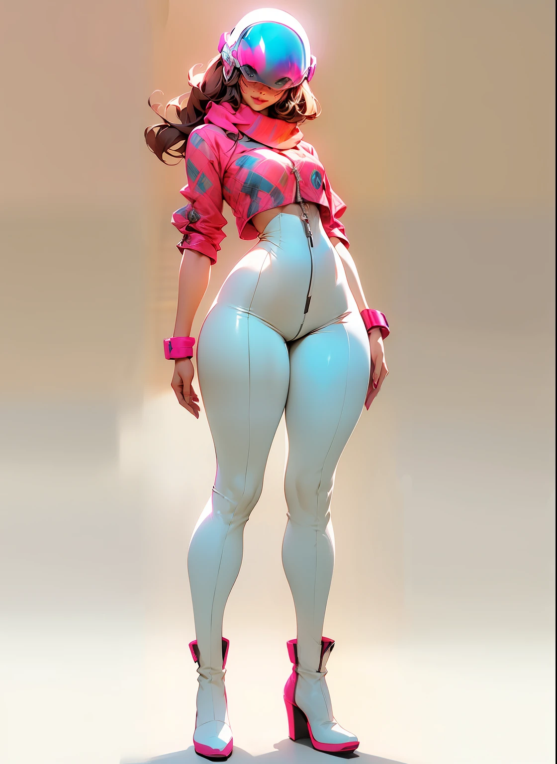 tartan scarf around neck, plaid scarf, wide hips, thick thighs, anatomically correct, (head to toe: 2.0), (full body image: 2.0), 1girls, solo, (Casshern: 1.6), extremely stylized, deviant art, masterpiece, highly detailed, bright eyes, detailed eyes, expressive detailed eyes, wide eyed, detailed pupils, futuristic, ((1950s scifi helmet)), ((pointy helmet)), Rubber Gloss, white pants, blush, (white rubber skinsuit:1.4), white boots, blush, small breasts, ((nipping out:1.4)), (((nipping out))), lots of freckles, super textured detailed skin, entire body image, full body shot, nvinkpunk, professional photograph of alexander_skarsgard, pistol