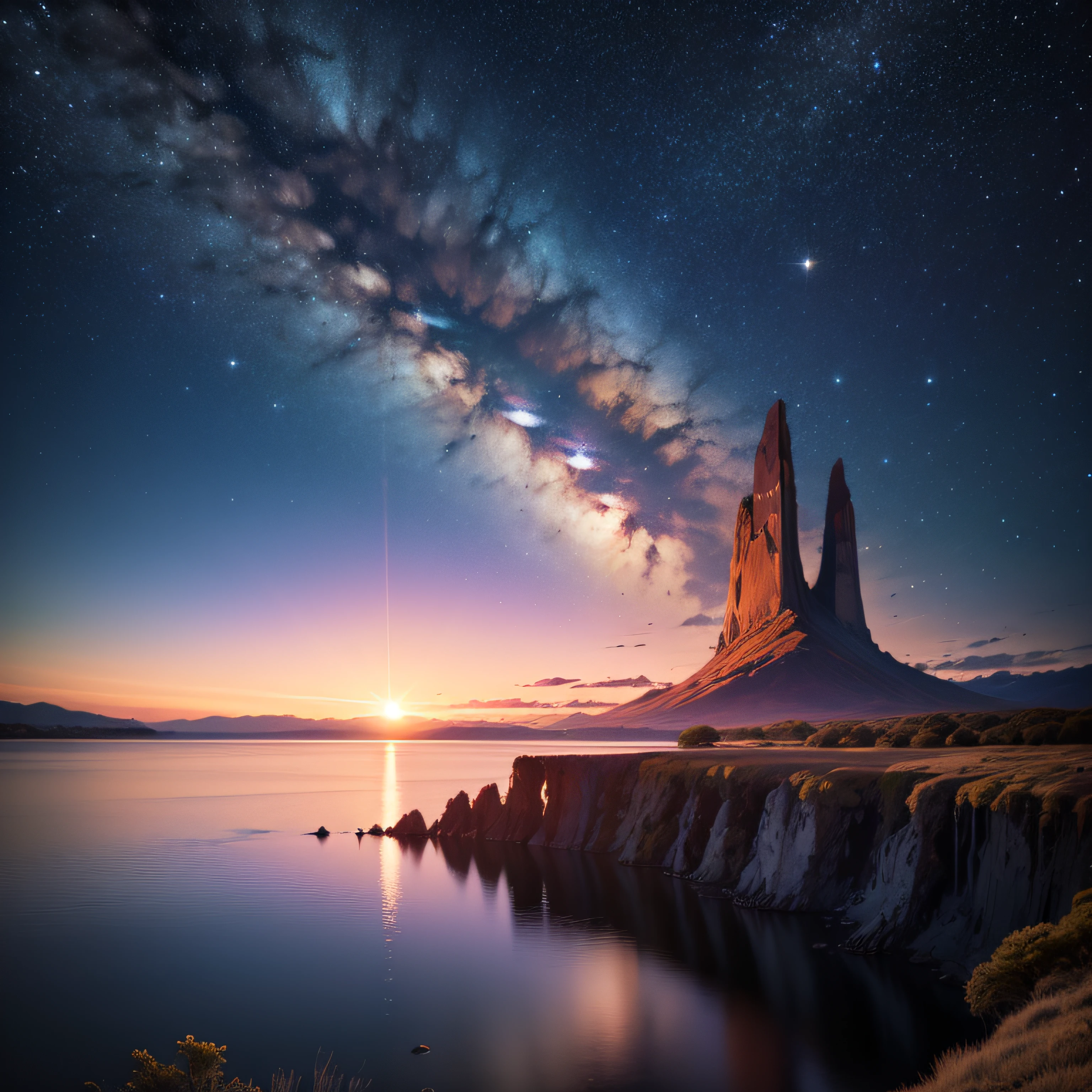 atardecer estepa patagonia argentina guer aike via lactea laguna brillo realista horizonte patagonia argentina via lactea cielo noche --auto