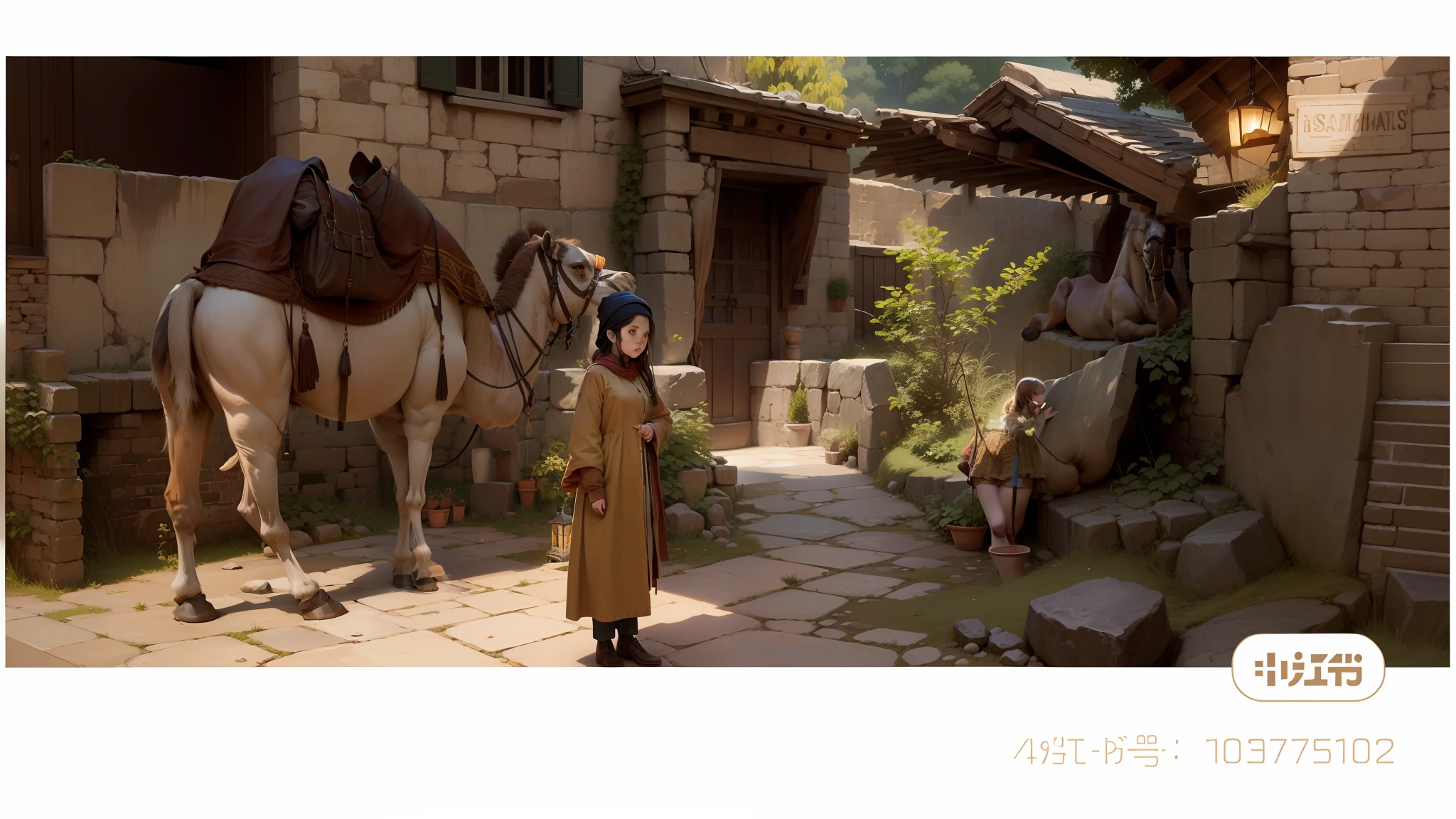 the girl，camel，Stone wall tiles，Republican period --auto