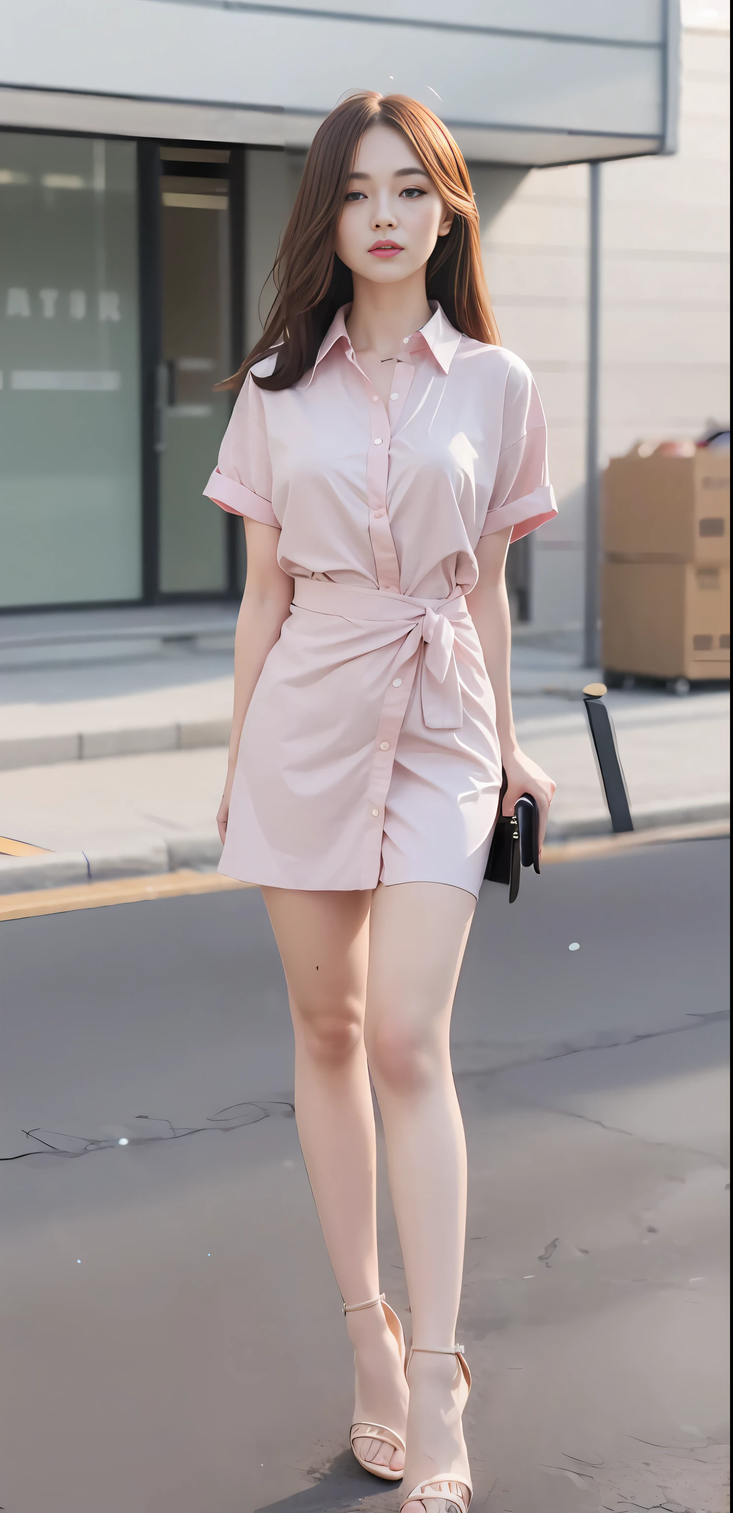 mix4, 20d, solo, long_hair, shirt, dress, high_heels, full_body, look_at_viewer, (8k, RAW photo, best quality, mastery:1.2), (realistic, photo-realistic:1.37), professional lighting, photon mapping, light energy transfer, physically based rendering,