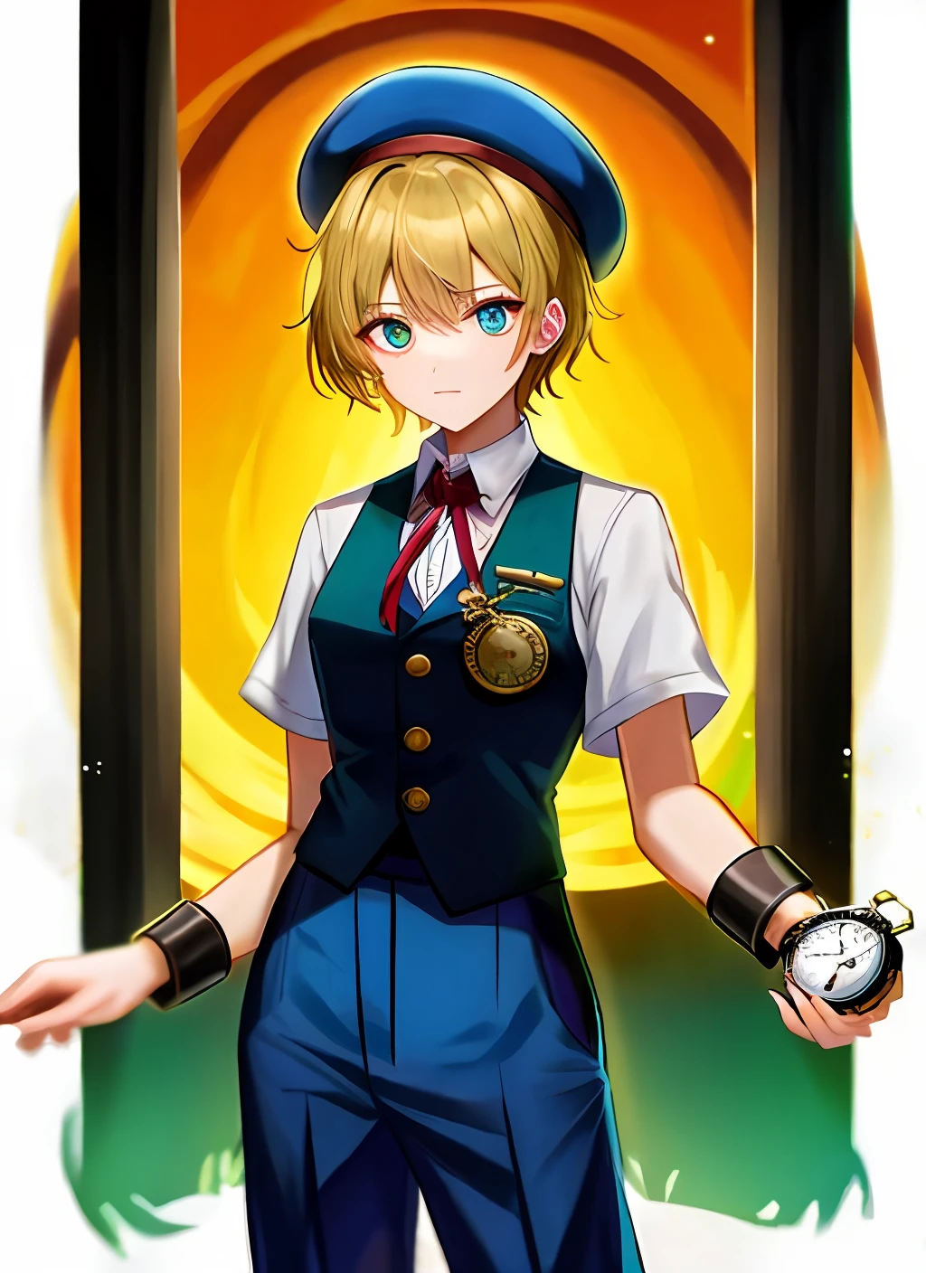 protagonist holding the old pocket watch, with frightening visions all around you. Pode incluir sombras sinistras, rostos distorcidos e um clima de suspense
