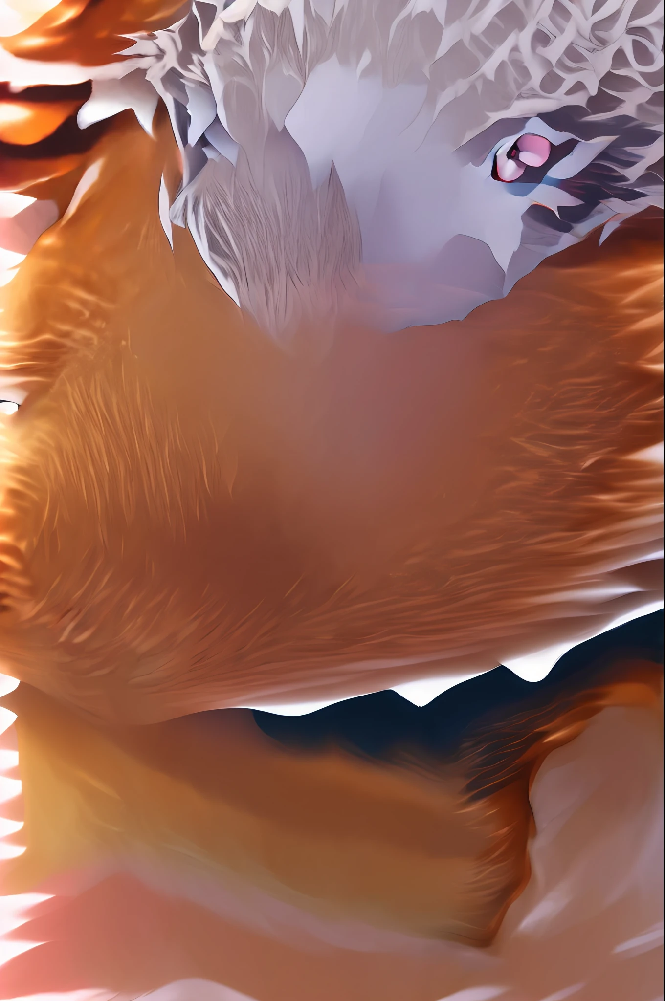 RAW photo, uhd, DSLR, high quality, realistic, photo realistic, dreamlikeart, lens flare, standing, upper body, looking at viewer, animal focus, furry, animal costume, wolf, cute, kawaii, cute, cute, fur, fur head, narrow waist, fox ears, paws, paw shoes, white fur, slim figure, flat chest, thigh notched, navy blue hair