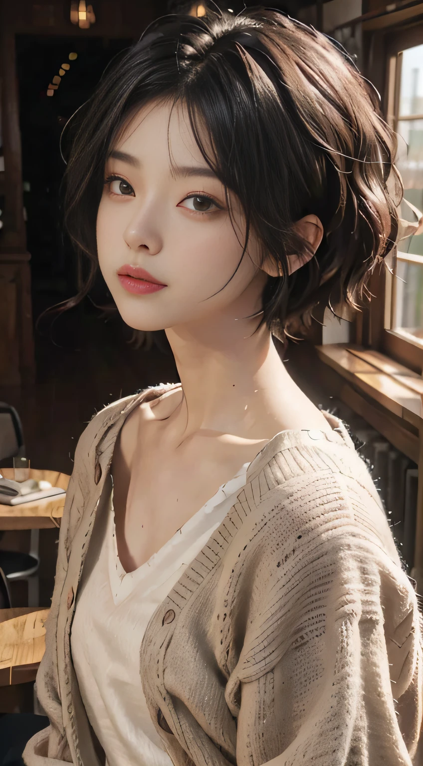 Soft, Sweat, Short hair, knitted V neck
