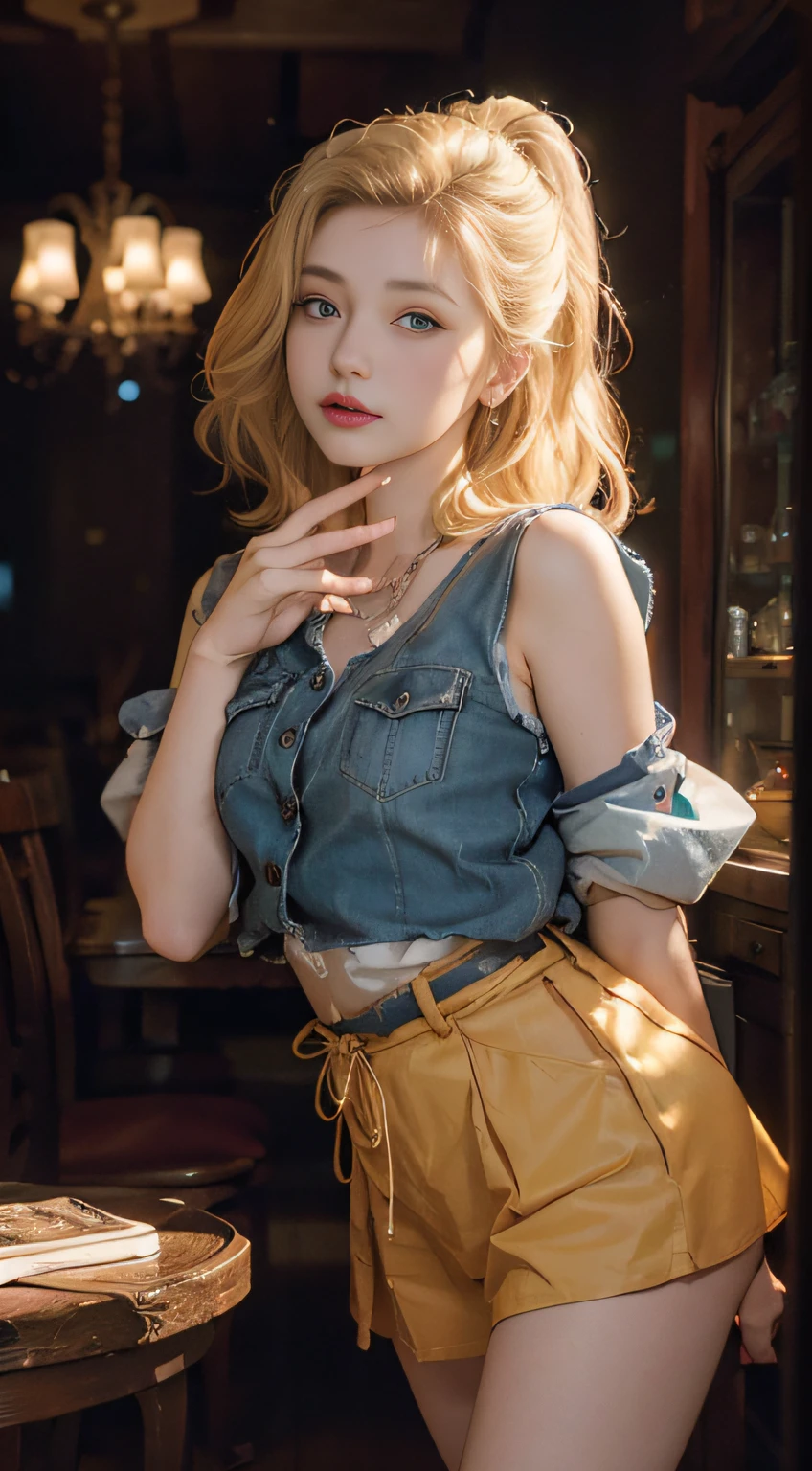 best photos,Meisterwerk,ultra hi-res,(lifelike:1.4),Raw foto,1girls,blondehair,Blue Eye,