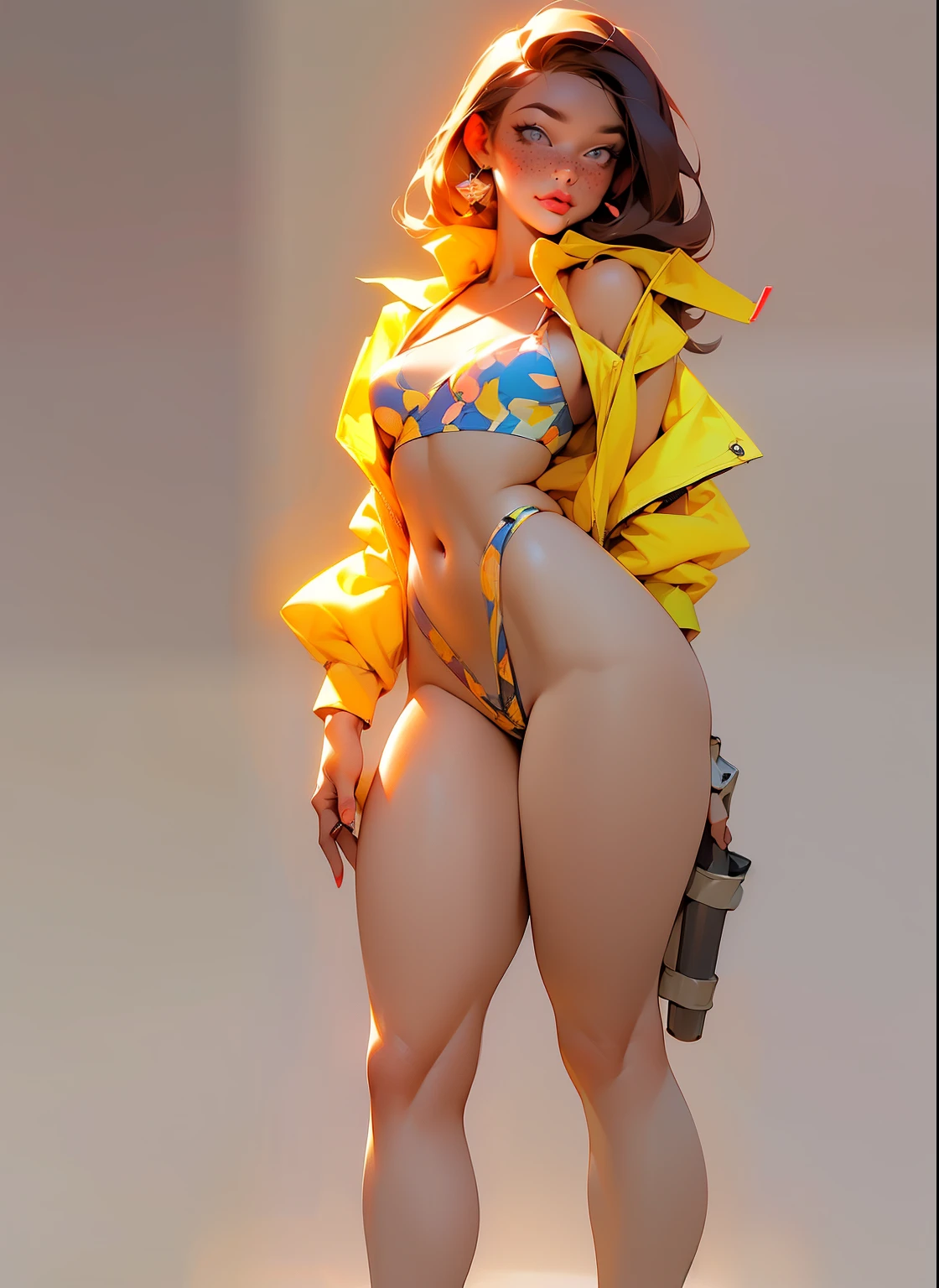 (a little bit chubby: 1.7) wide hips, thick thighs, thick body, anatomically correct, (head to toe: 2.0), (full body image: 1.9), 1girls, solo, extremely stylized, deviant art, masterpiece, highly detailed, bright eyes, detailed eyes, expressive detailed eyes, wide eyed, detailed pupils, futuristic, ((1950s scuba)), Rubber Gloss, white printed bikini, blush, blush, small breasts, ((nipping out:1.5)), (((nipping out))), lots of freckles, super textured detailed skin, entire body image, full body shot, nvinkpunk, professional photograph of alexander_skarsgard,