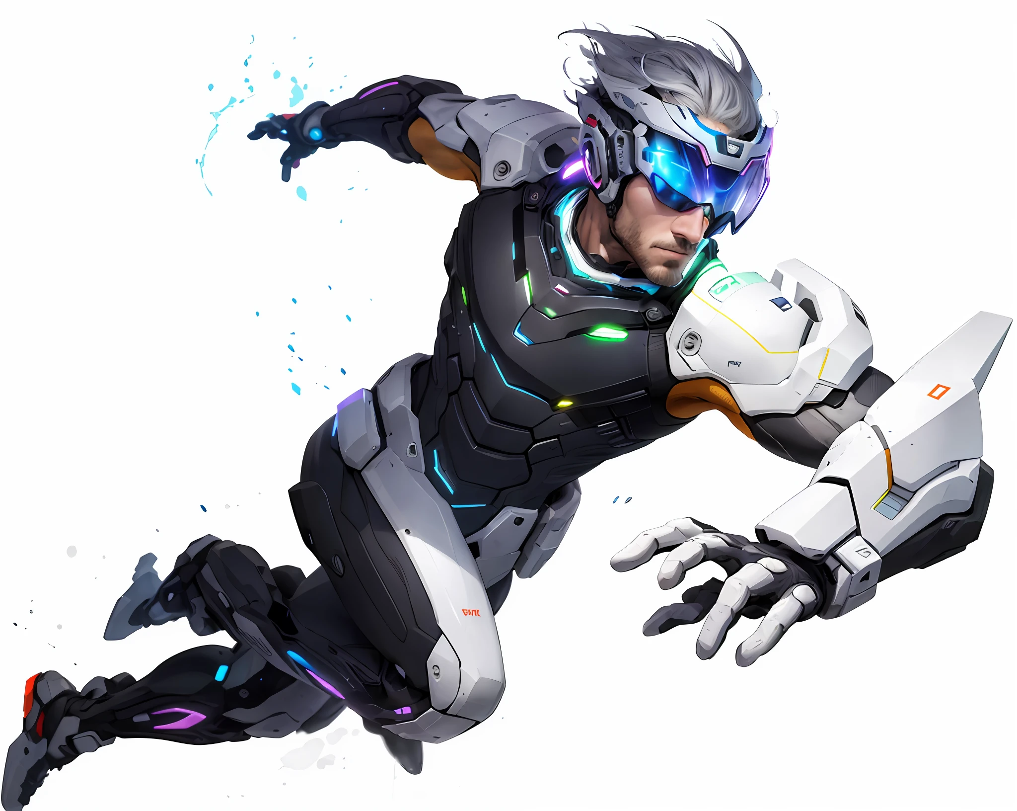 Male standing painting of future technology,