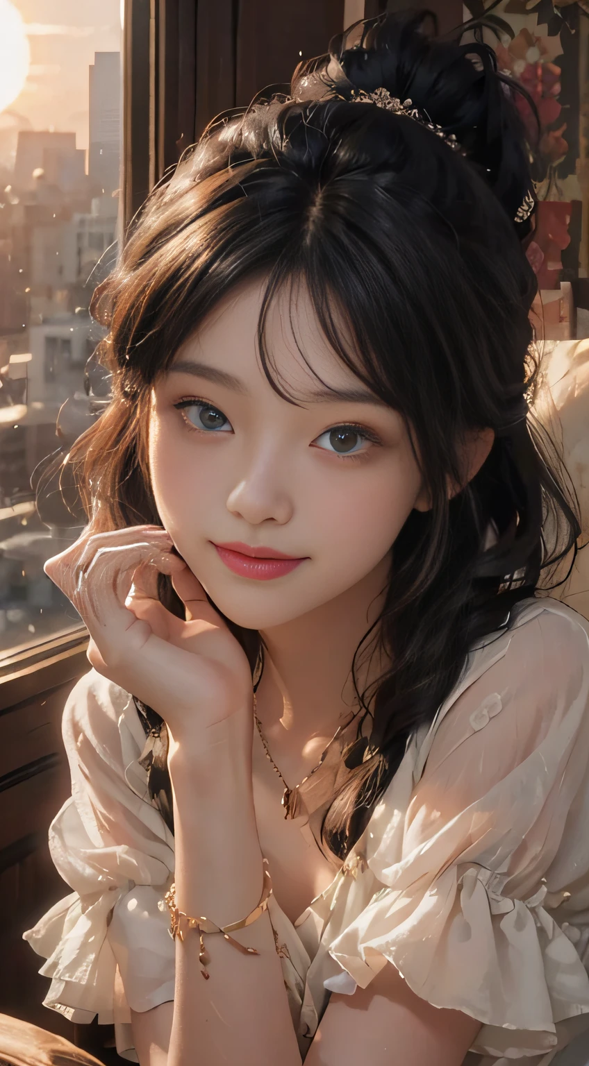 bright,joyous,Warm and soft lighting,sun set,majestic,(Meistwick,sidelit,(Delicate and beautiful eyes:1.2)