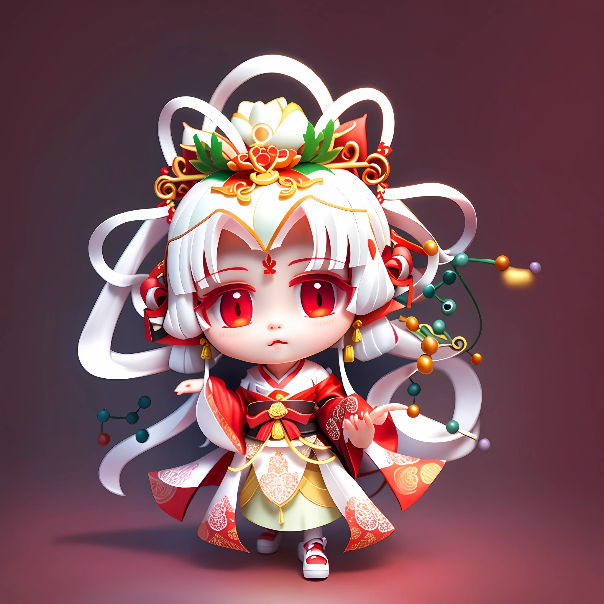 white colored hair，Red eyes，Hanfu