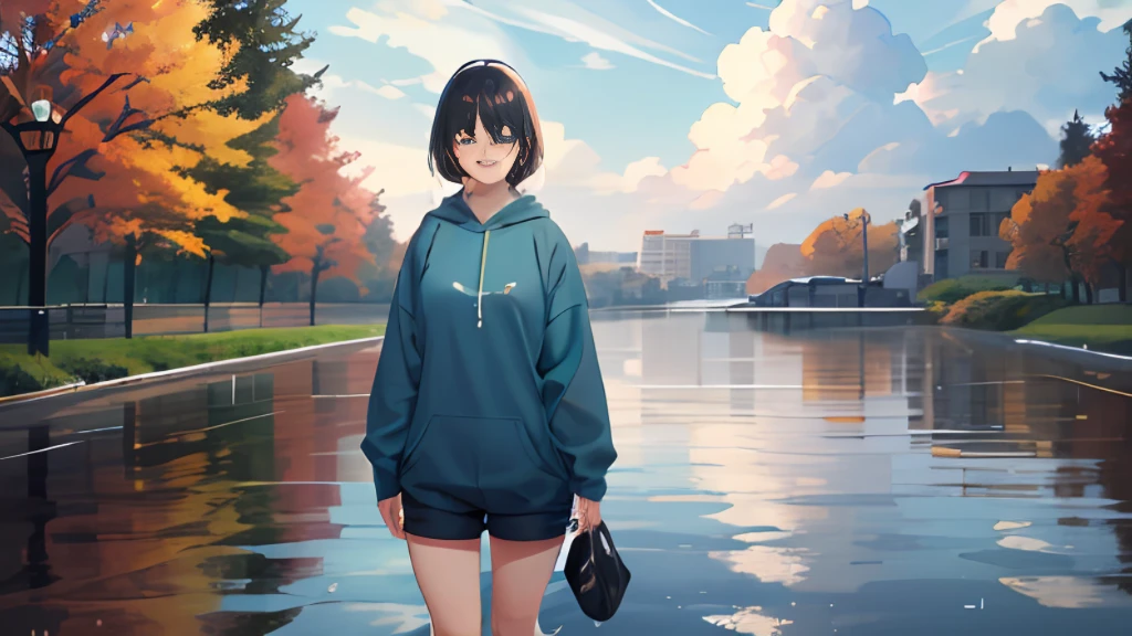 {{extremely delicate and beautiful hands}},highly detailed,masterpiece,ultra-detailed,illustration,{incredibly_absurdres},rain,1girl,solo,full body,an extremely delicate and beautiful girl,beautiful detailed eyes,cumulonimbus capillatus,focus_on_face,beautiful detailed glow,extremely detailed CG unity 8k wallpaper,bright_eyes,beautiful and delicate water,in autumn,goggles,blue hoodie, blue eyes,black hair,cityscape,smug,{{{ultra-detailed}}},delighted glow,{{beautiful hand and fingers}},{{{in the rain}}},expressionless,short shorts, cloudy sky,socks,sneakers,crossed bangs,
