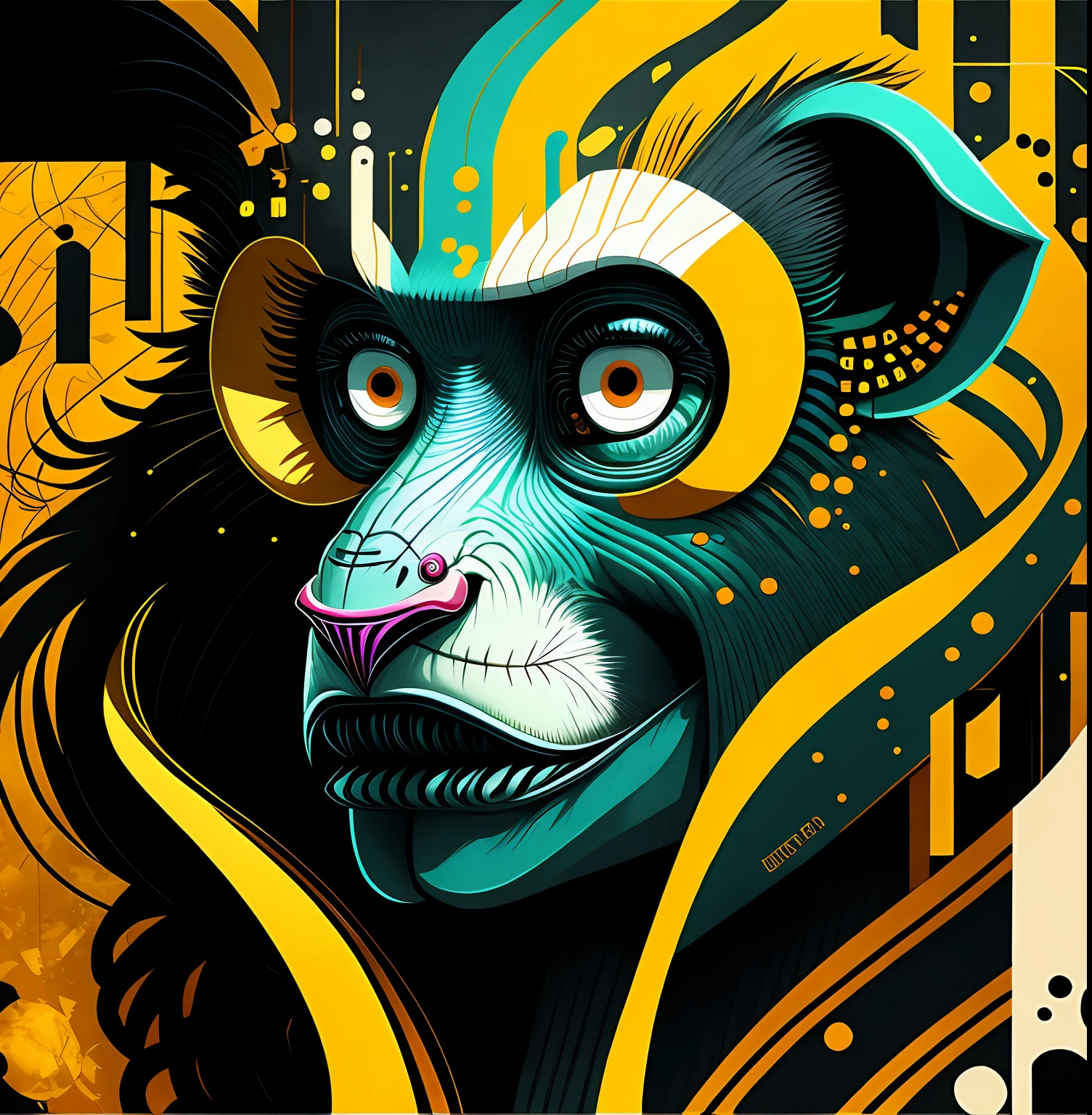 (master-piece,4K,hyper detailed,Raw foto:1.2),illutstration,
(1 monkey:1),
(simplebackground:1.4),
(symmetry:1.2),
(art-deco:1.4),
(retro-futuristic:1.4),
(Maximalism:1.4),
(clean:1.4),
(flat_color:1.4),
(cyberpunc:1.4),
CCDDA art style