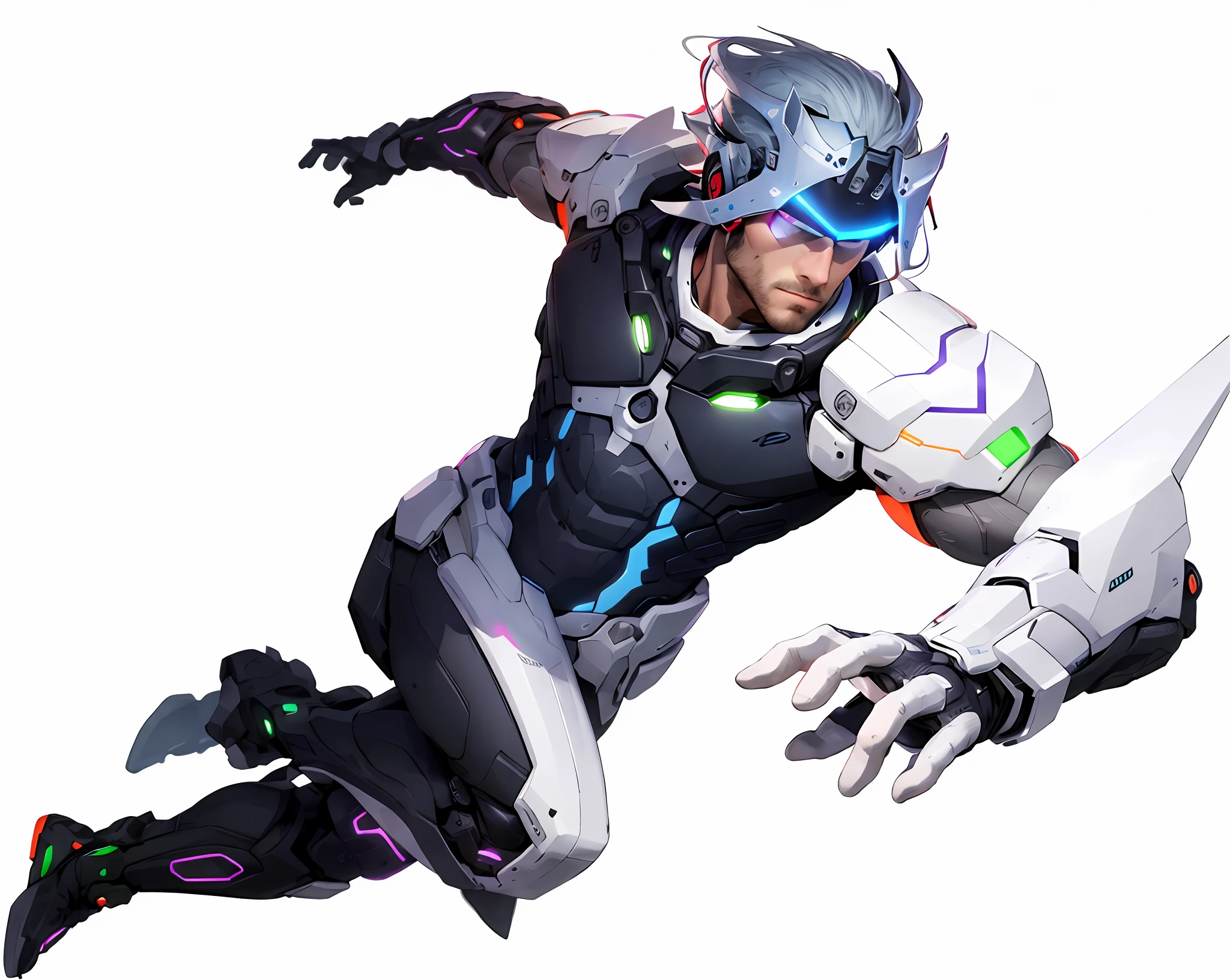 Male standing painting of future technology,Handsome face