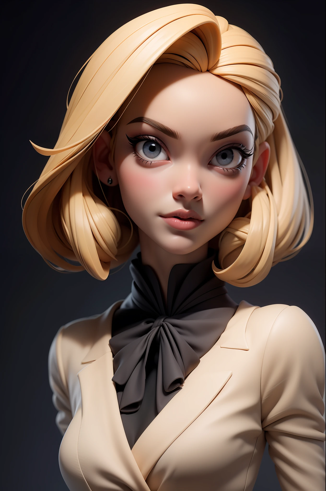 obra-prima, melhor qualidade, trabalho de rending 3d, estilo 3DMM, close-up, retrato, 3D, 1girl, solo, cabelo branco, cabelo longo, colar, sardas, joias, olhando para o lado, realista, parte superior do corpo, fundo simples, franja, olhando para longe, cabelo curto, lips parted, olhos pretos, lips, gothichorrorai, gargantilha, maquiagem, vestido, super realista