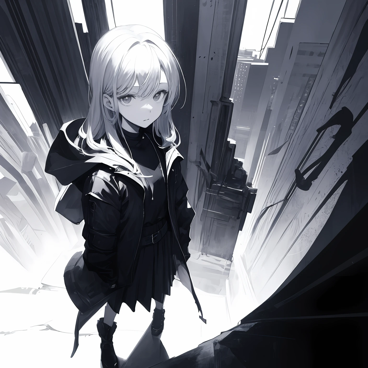 (Figure: Kashina Usada), (Monochrome:0.9),(coloured:1.1),(master-piece:1,2), best qualit, master-piece, high resolutions, Original, extremely detailed wallpaper, looking atviewer,,,1girls,独奏,Stalker,sportrait