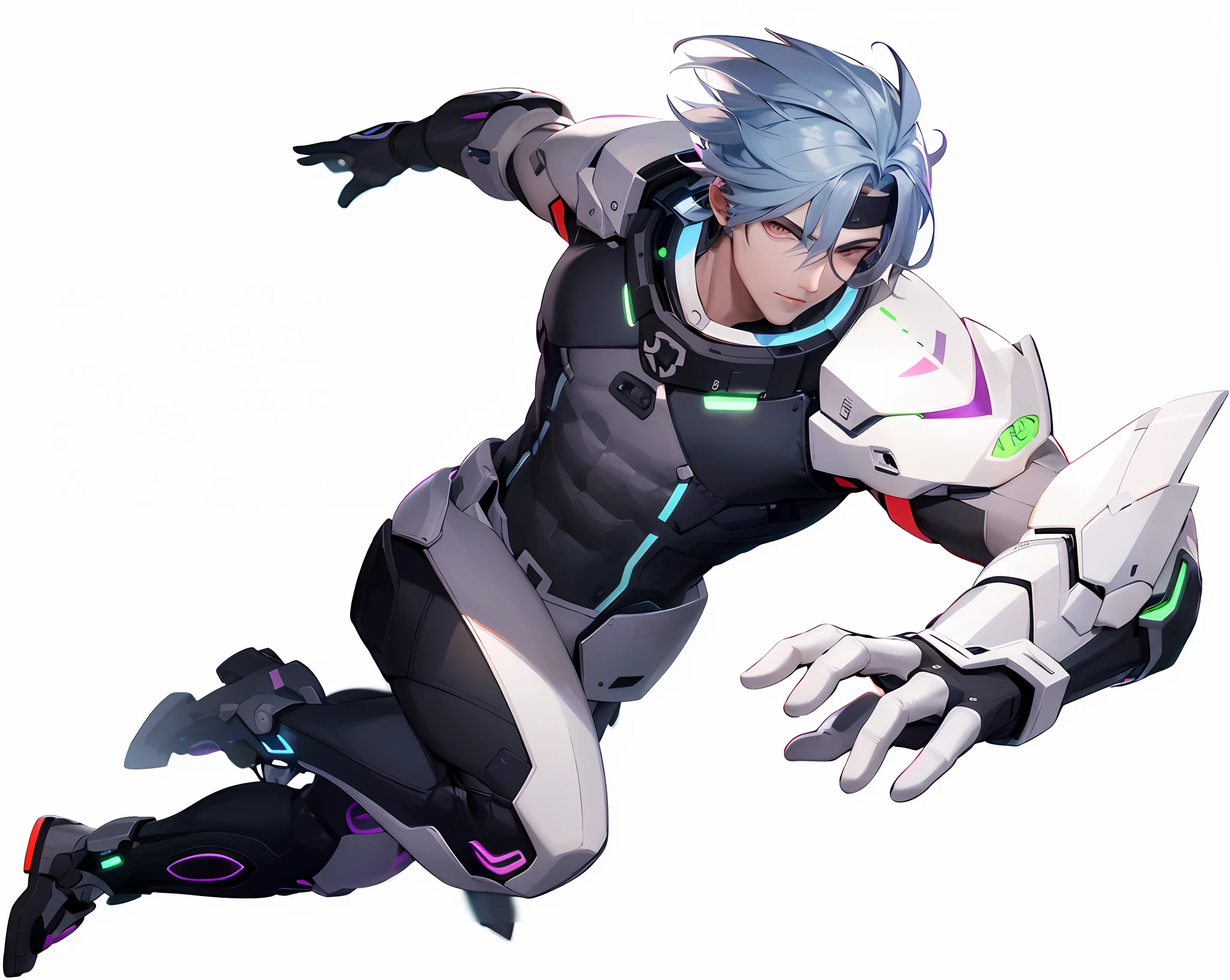 Male standing painting of future technology,Handsome face