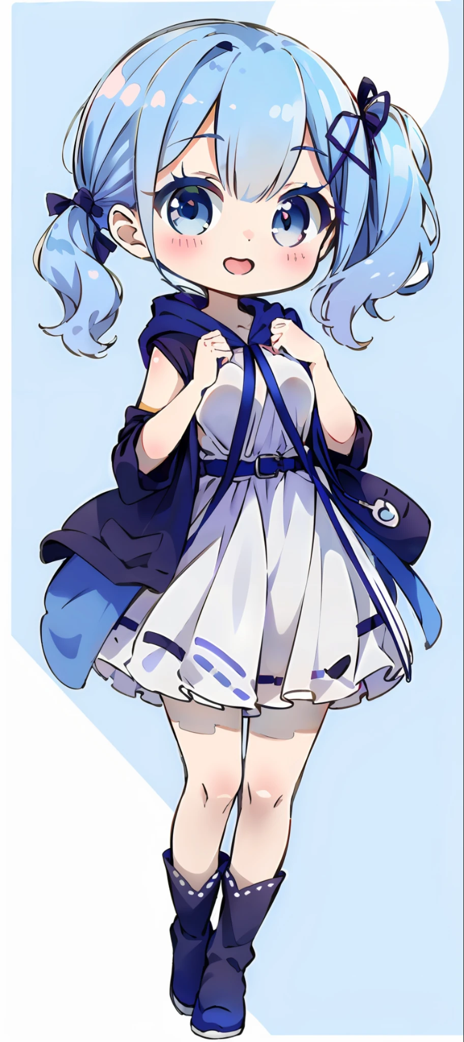 (absurdres,masterwork,Highresolution,Extremely beautiful girl、extremely detailed face and eyes:1)、(kawaii:1.4)、Light Effects、1 girl、独奏、Shorter、:D、break、Beautiful girl, 独奏,Cute,(kawaii:1.5),(Chibi:0.5), break, {Heterochromia,Pale blue eyes,pale green eyes:1.5}, silhouette of star eyes, Standing Figure, Happy, :D, (Chibi:0.8), break, (( Pale blue hair, side ponytail of left:1.5)), Fine hair, giant boobs,Cute, Caregivers, large breasts,Full body, Purple dress \(Sleeveless Hoodie:1.2)\、Hood down、(Jeans Shorts:1.1)、Solo Focus、Soft lighting、a park、(Blue Eye)
break