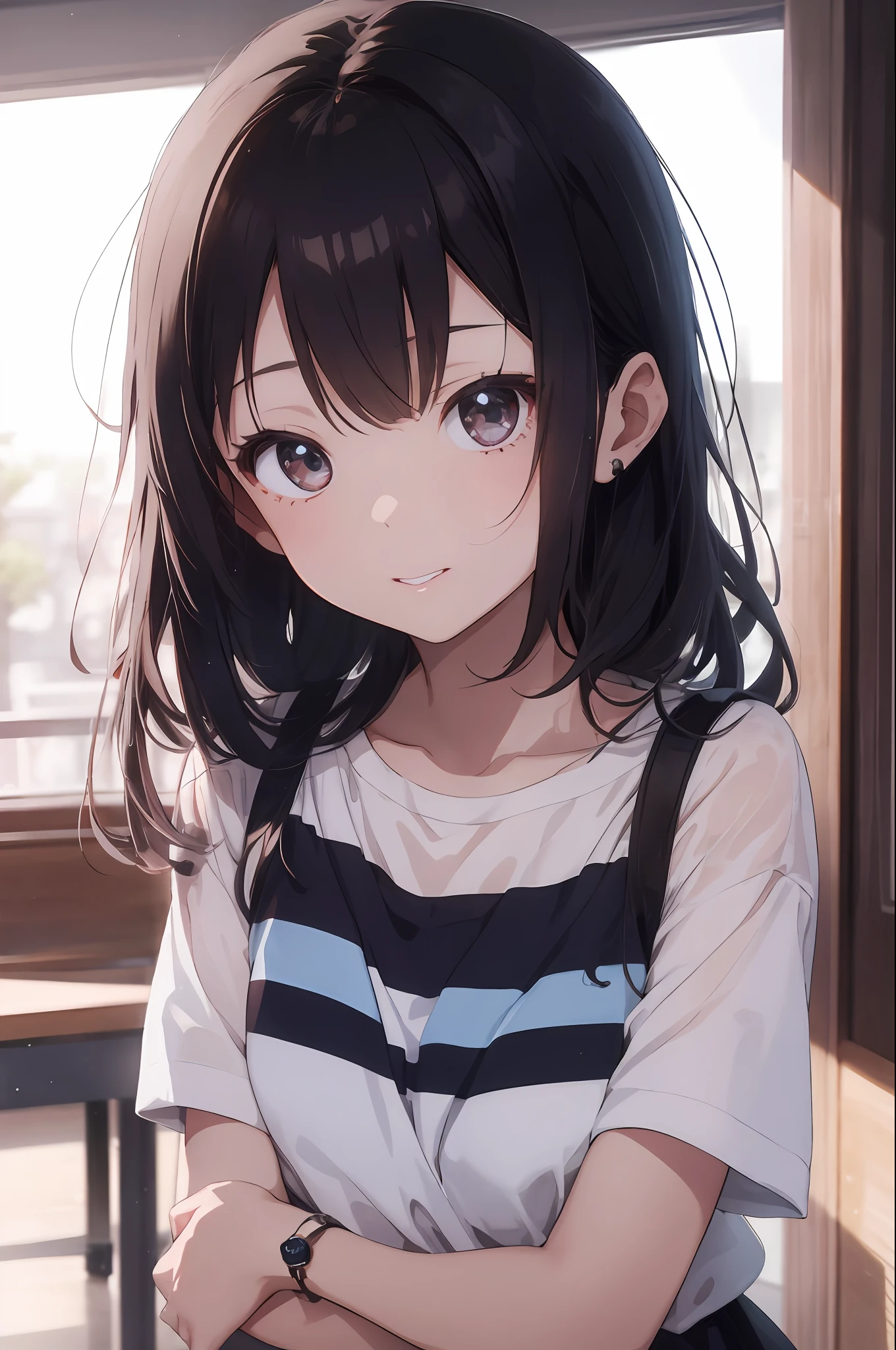 beste Quality、1girl、sora、Land of Angels、colorful strands of hair、cuddly 、the anime、Sheer white skin、Asian Girls、total body、junior high school student、14 years old、Shines、Quiet child、High Contrast、Tempting、sensual、A ring that glows horizontally above head