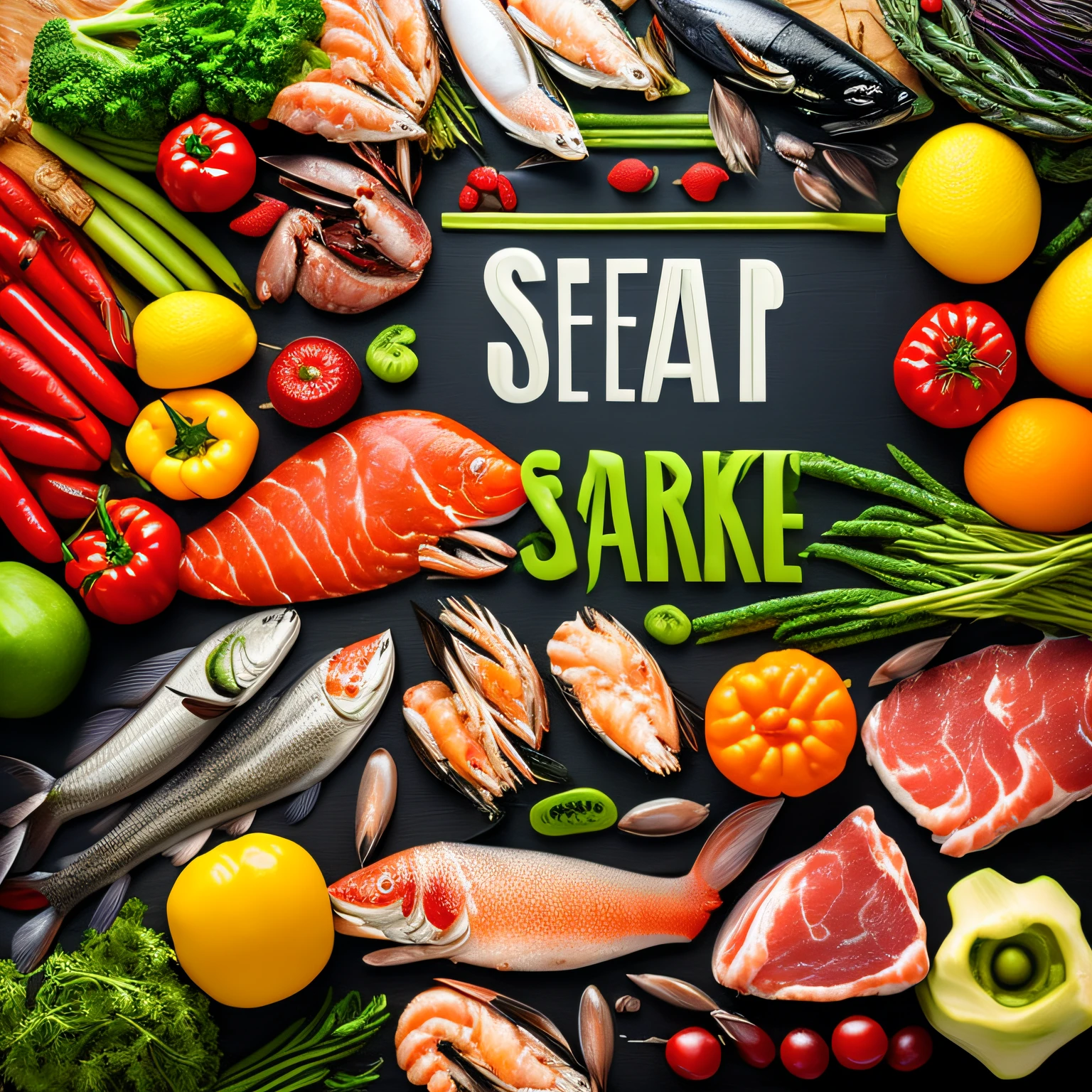 Marketplace logo(There is seafood、Meat、vegetable、fruits) --auto