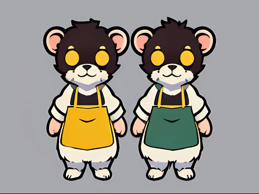 Cute mascot character、Twin marmots in aprons、Spaced out、all-body、Simple、No background