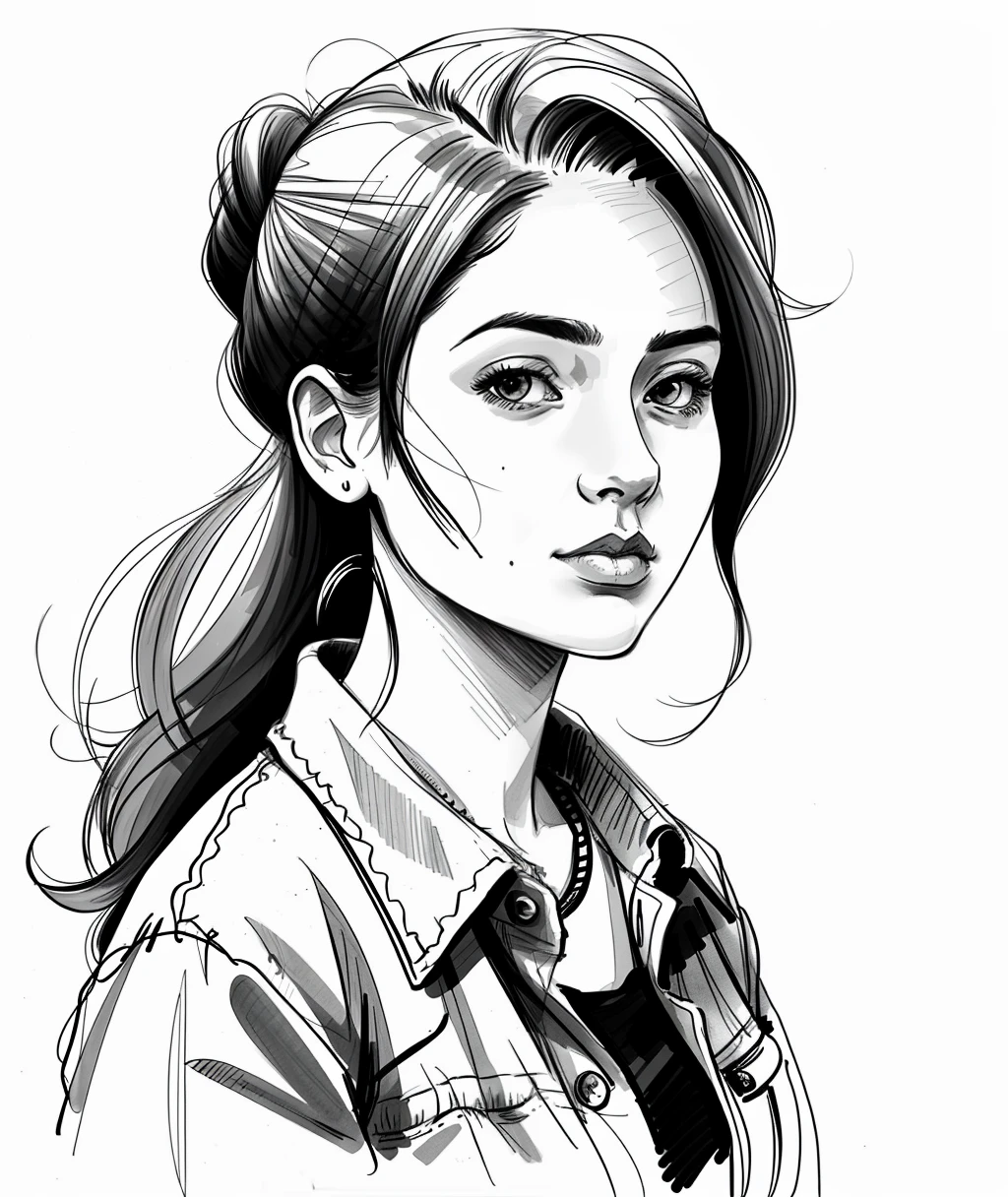 sketch artstyle, Isaura Ojeda in casual clothes, grayscale, monochrome, ((solo))