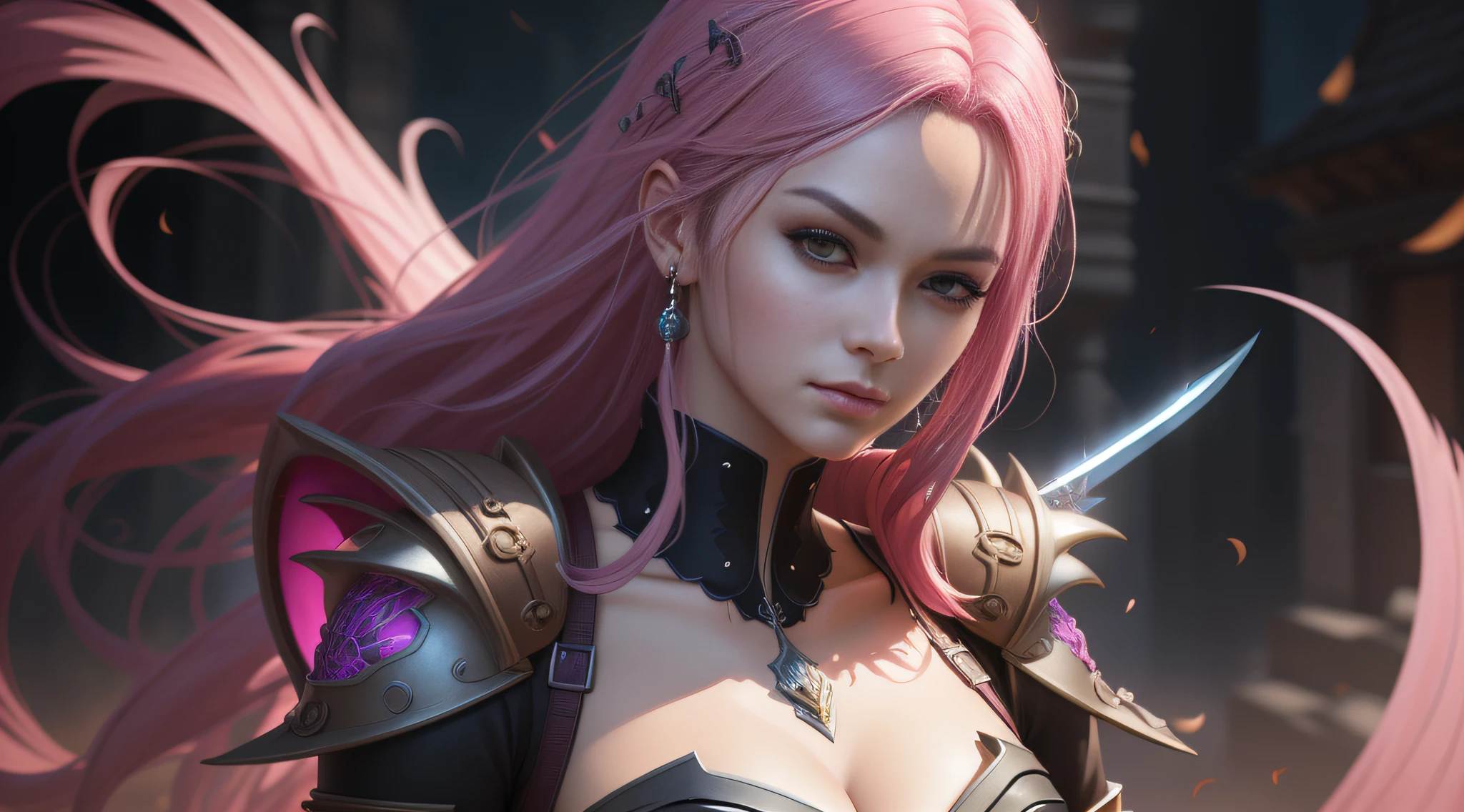 a close up of a woman with pink hair and a sword, 2. 5 d CGI Anime Fantasy Artwork, Detailed digital anime art, detailed digital 2d fantasy art, 8k high quality detailed art, Chengwei Pan sur ArtStation, Artgerm ; Moteur Unreal 3D, Fanart Meilleure ArtStation, cushart krenz key art feminine