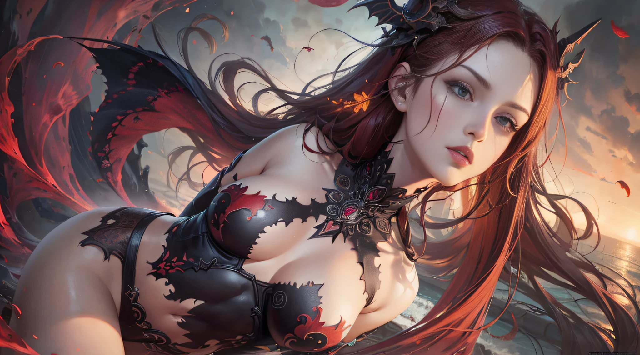 Femme arafed aux cheveux roux et au haut de soutien-gorge noir, 2. 5 d CGI Anime Fantasy Artwork, Art fantastique 4k, Detailed fantasy art, fantasy art style, Epic Fantasy Art Style HD, Detailed digital anime art, 8k high quality detailed art, anime fantasy artwork, detailed fantasy digital art, 4k highly detailed digital art, epic fantasy digital art style