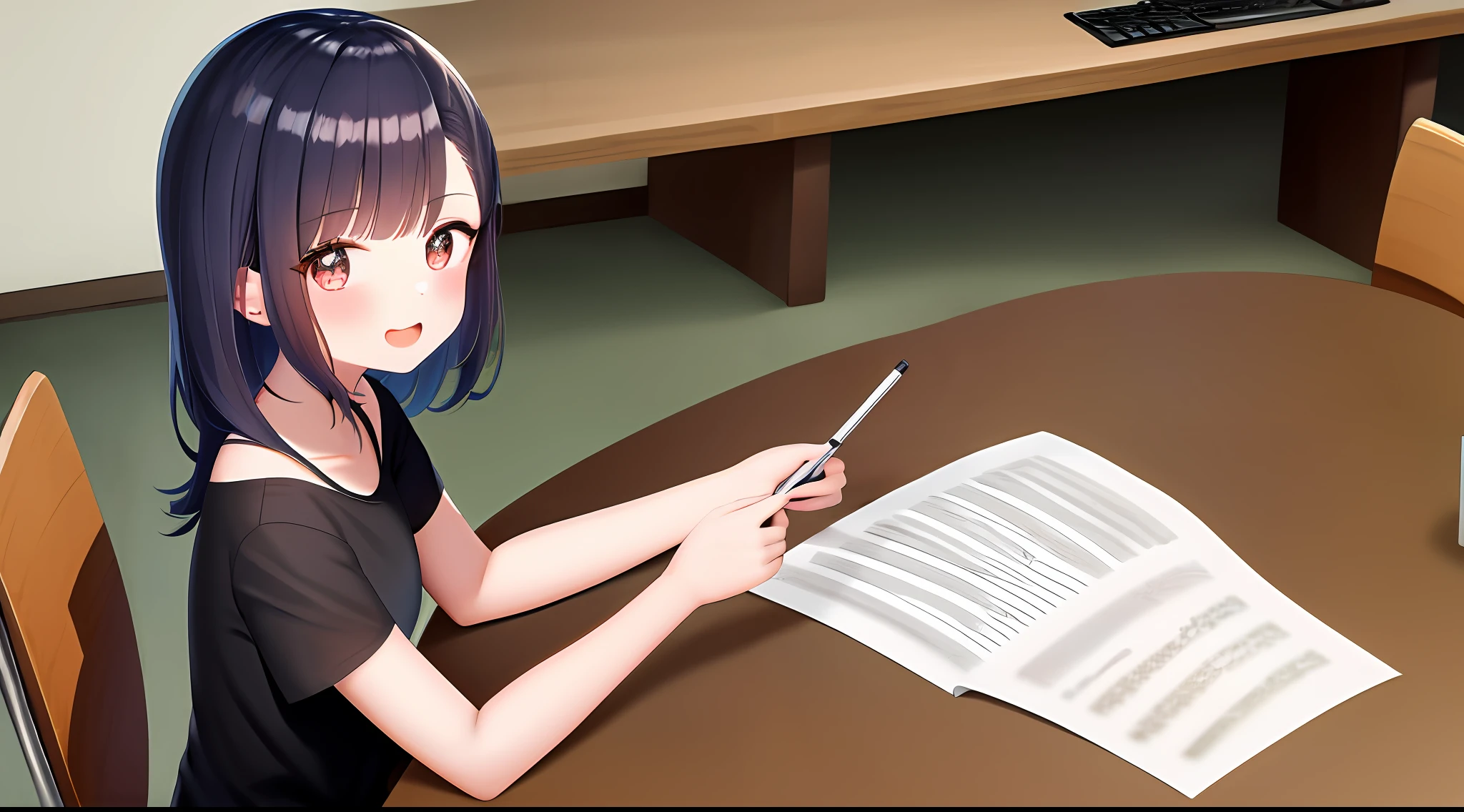 masterwork, maximum quality, Highresolution, a 1 girl, Loose T-shirt、 Girl sitting on chair studying drafting at desk, Study seriously, Good luck studying、drawn、beautifu、a Pretty、National Idol、Popular idols in Japan、18歳